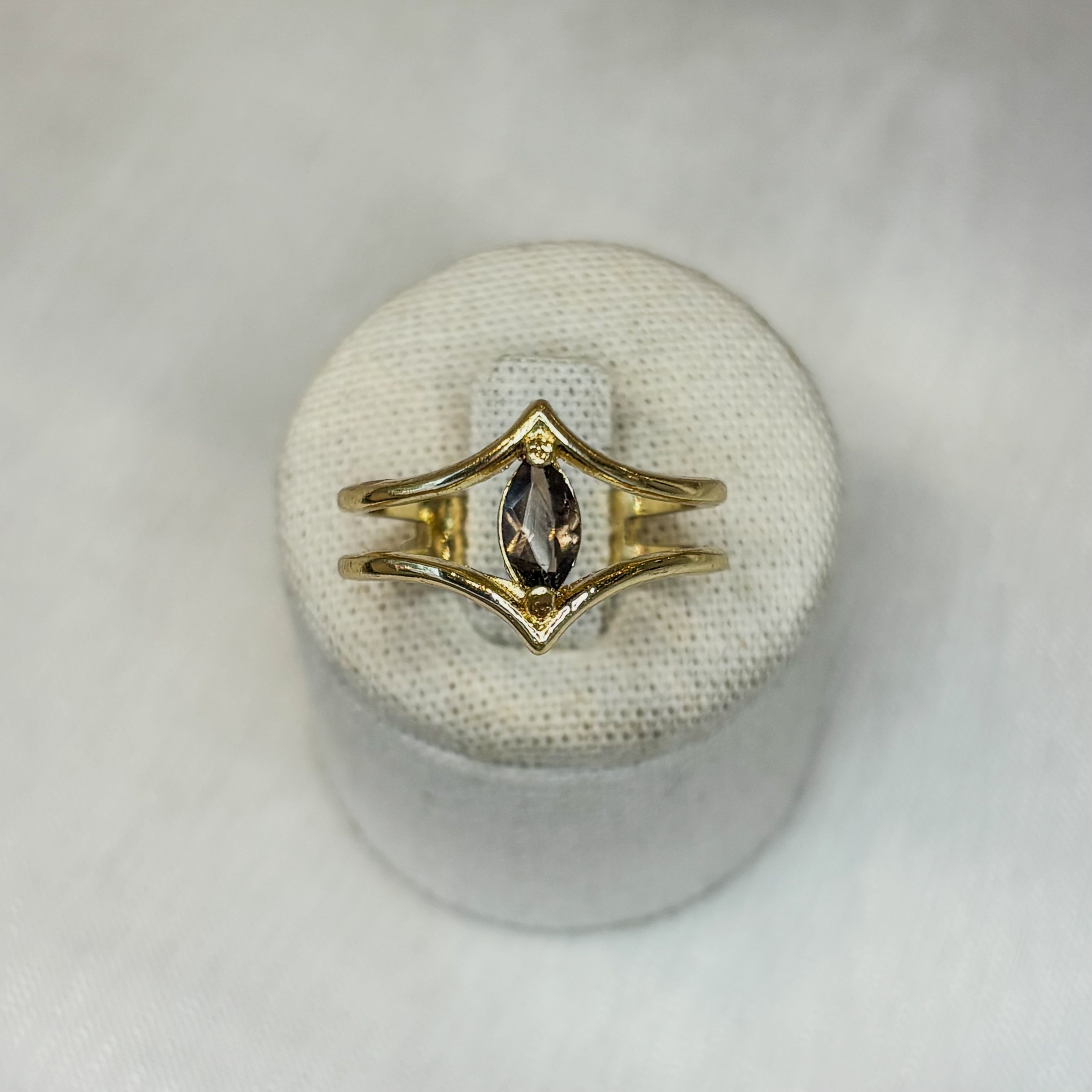 Smoky Quartz Crown Ring Gold Plated