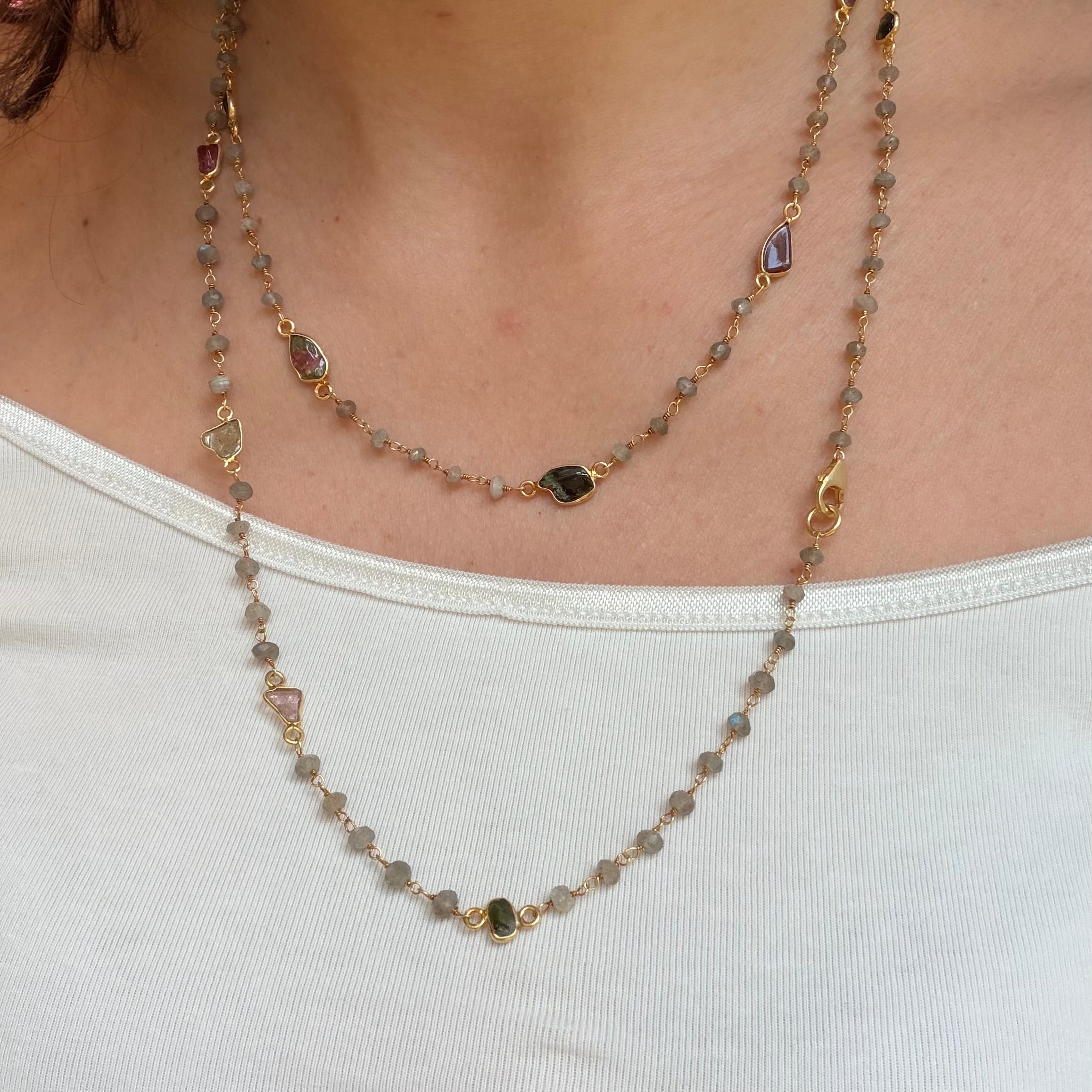 Necklace Labradorite and Tourmalines