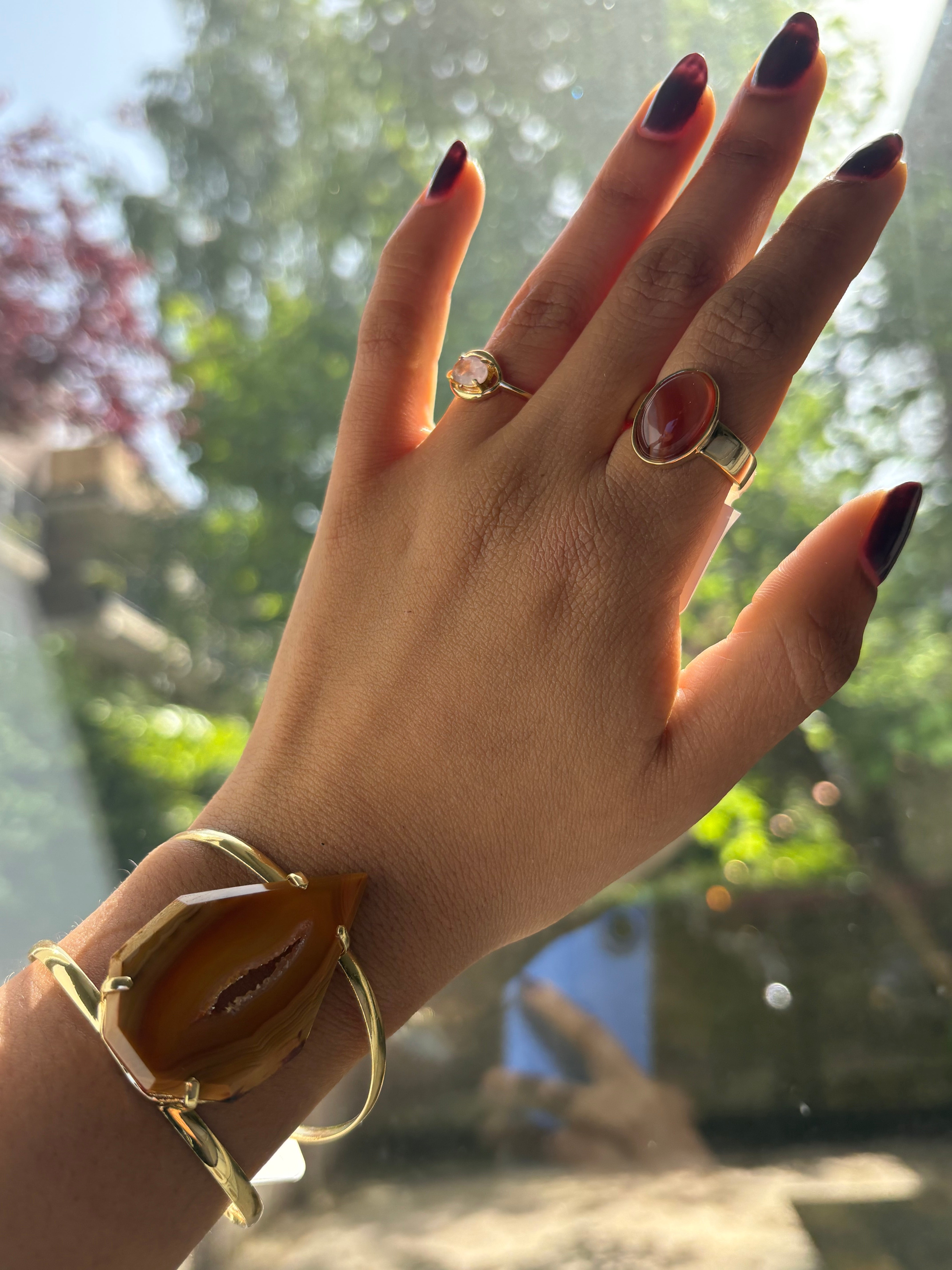 Orange Agate - Oval Ring - Gold Plated