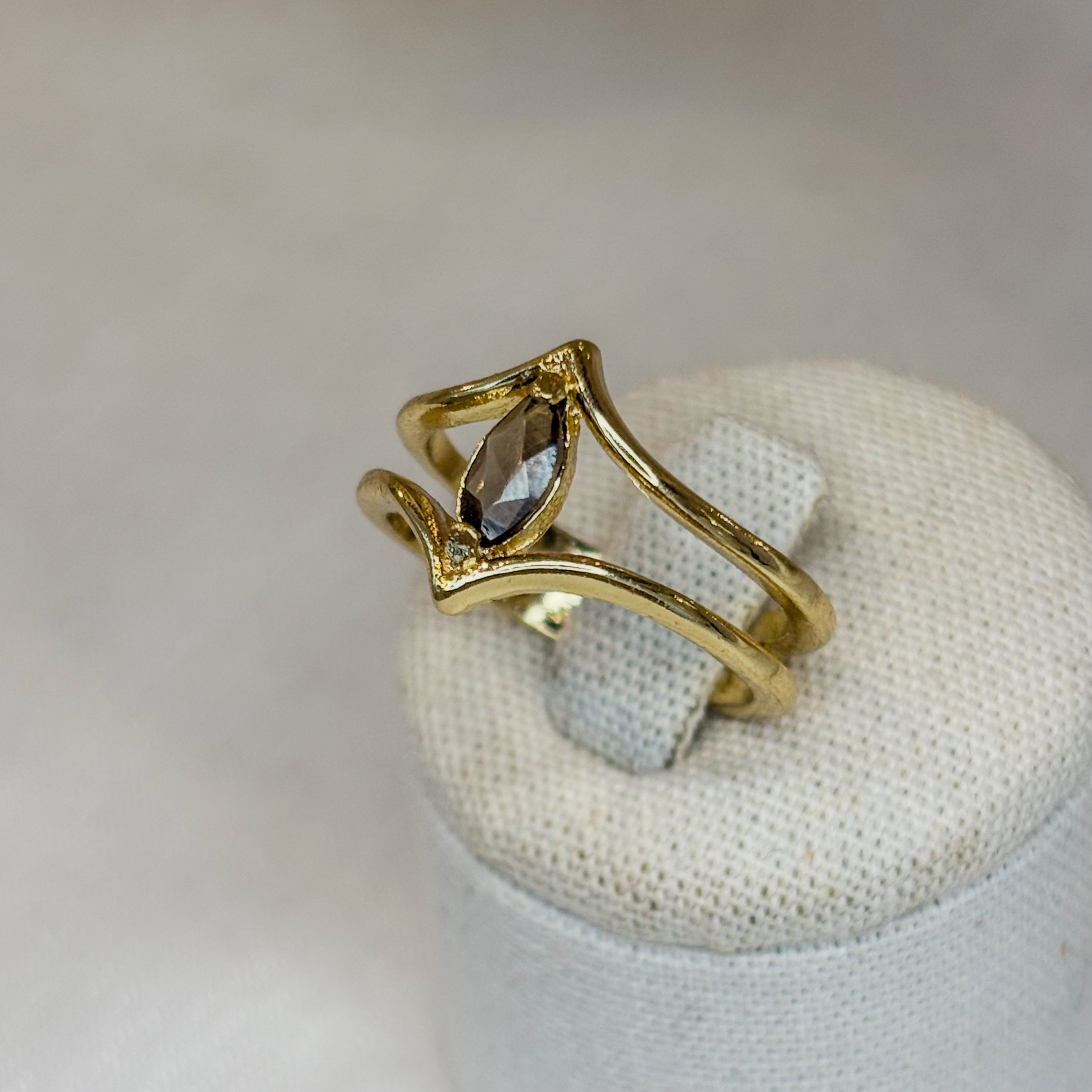 Smoky Quartz Crown Ring Gold Plated