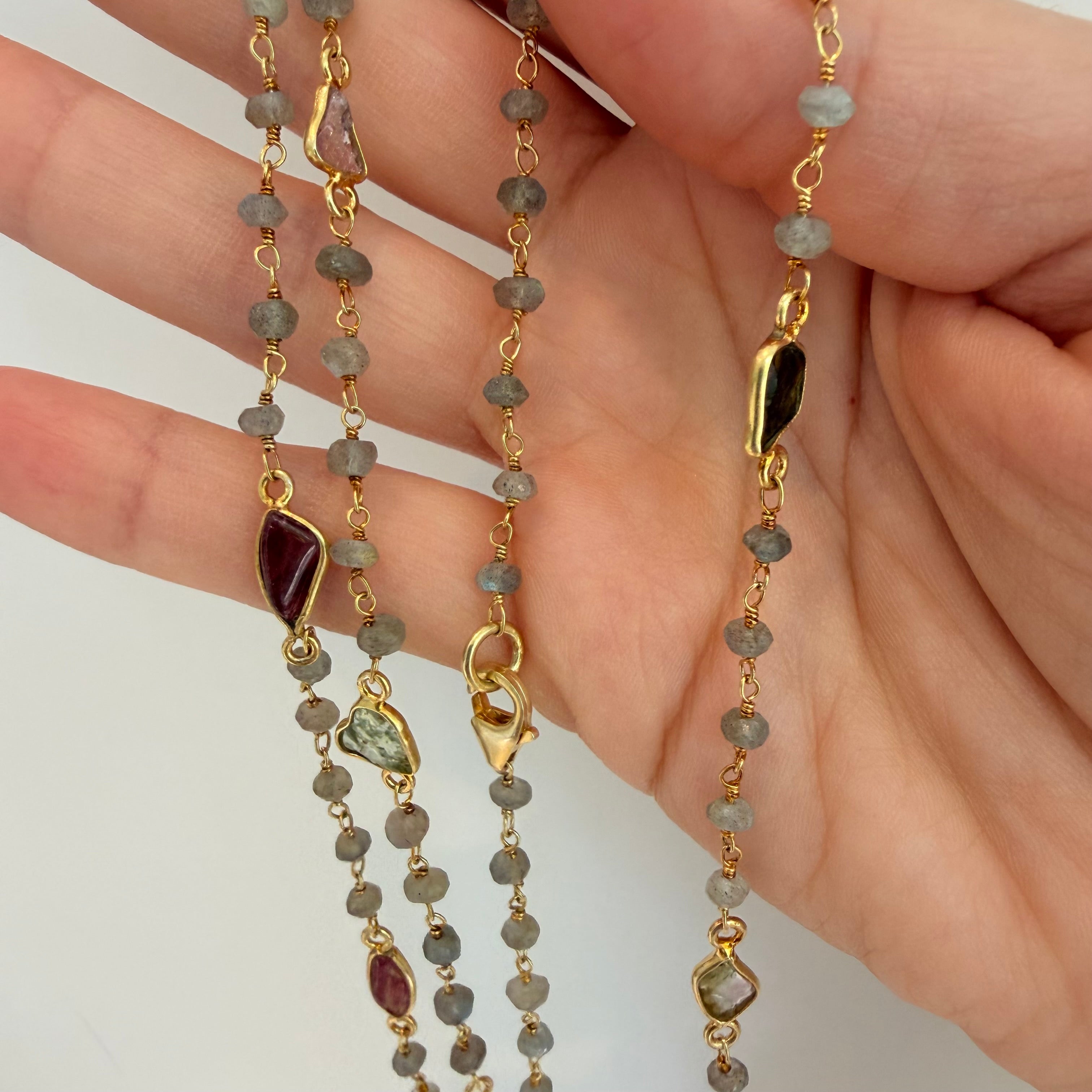 Necklace Labradorite and Tourmalines