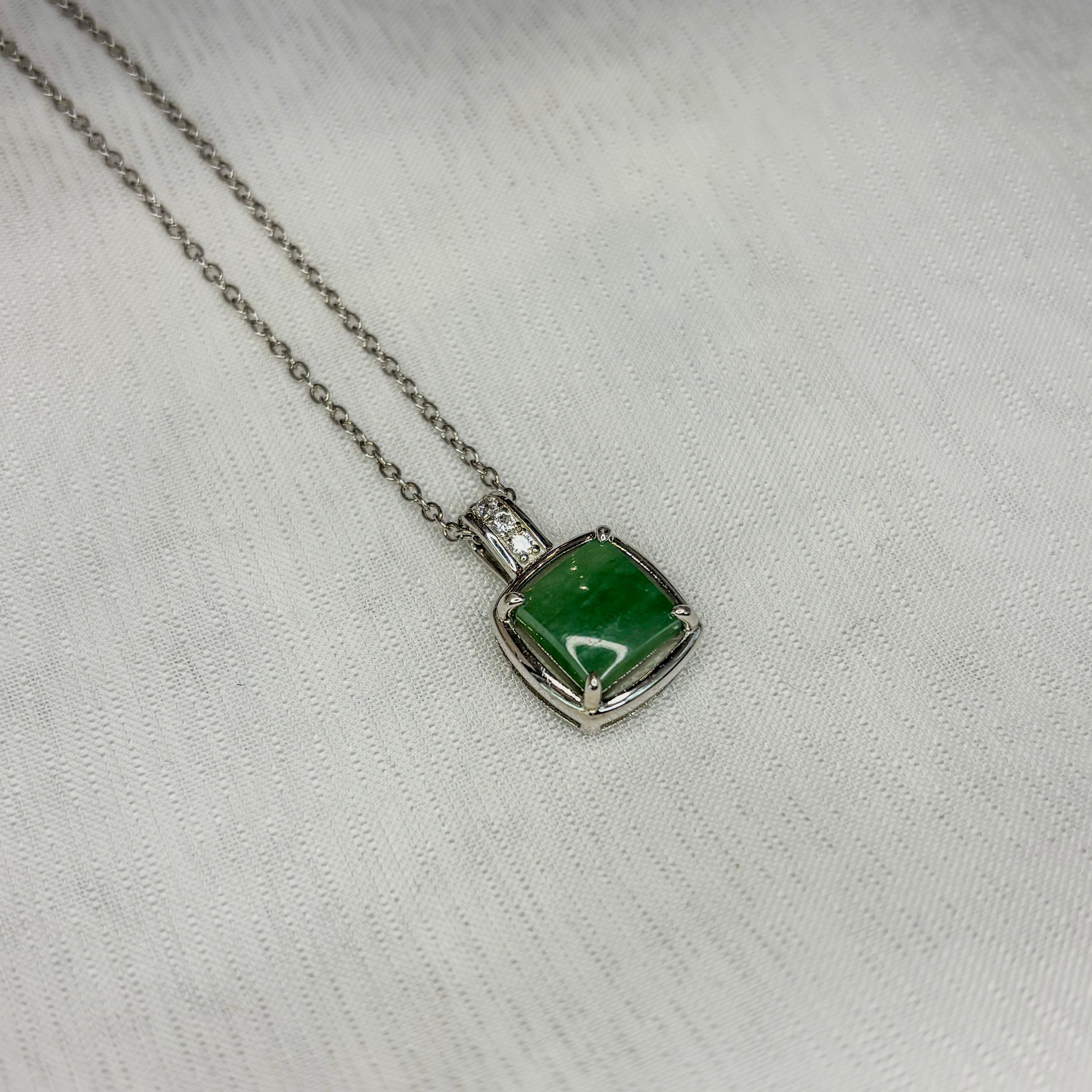 Jade and Zirconia Square Necklace 
Sterling Silver