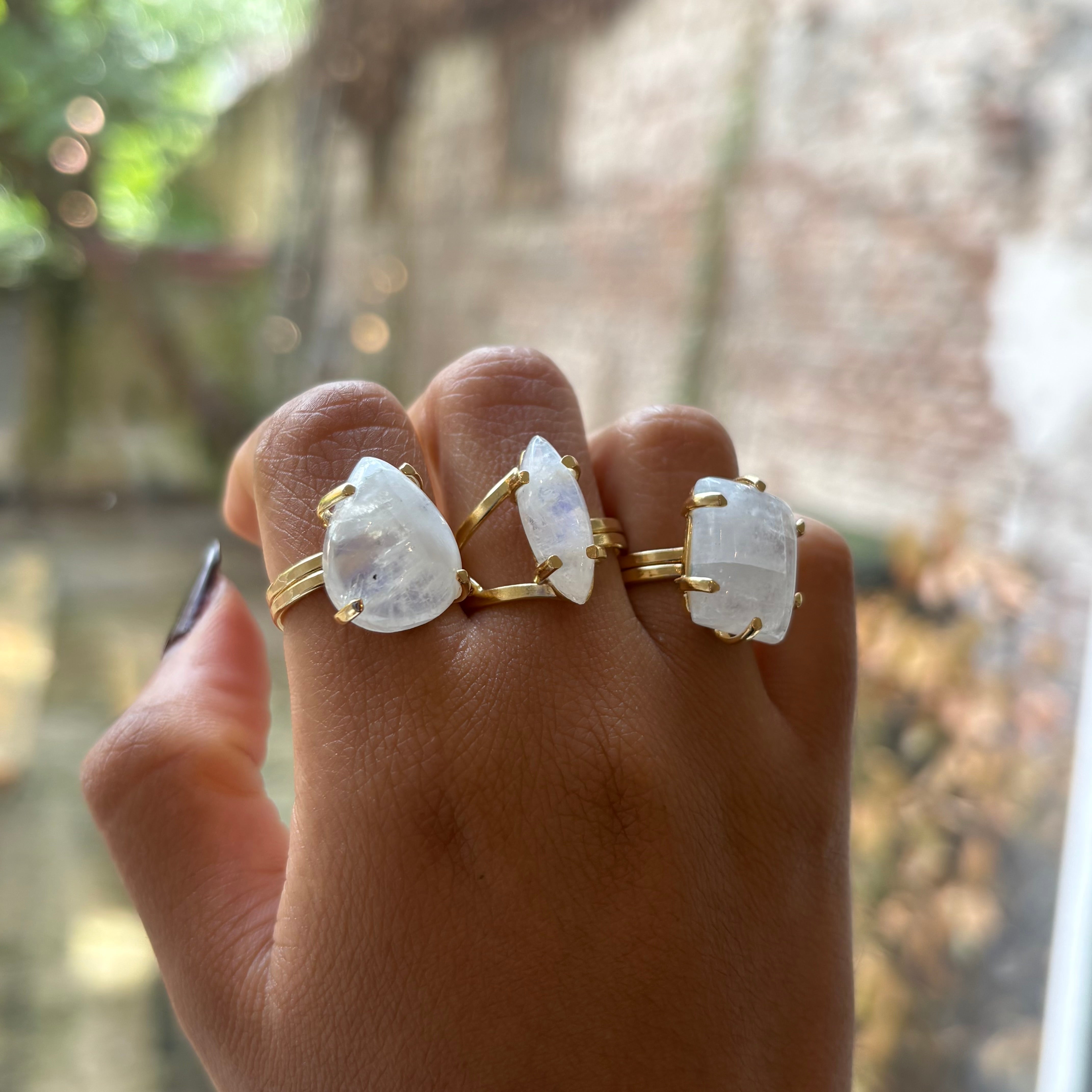 Moonstone Cabuchon Adjustable Ring - Gold Plated
