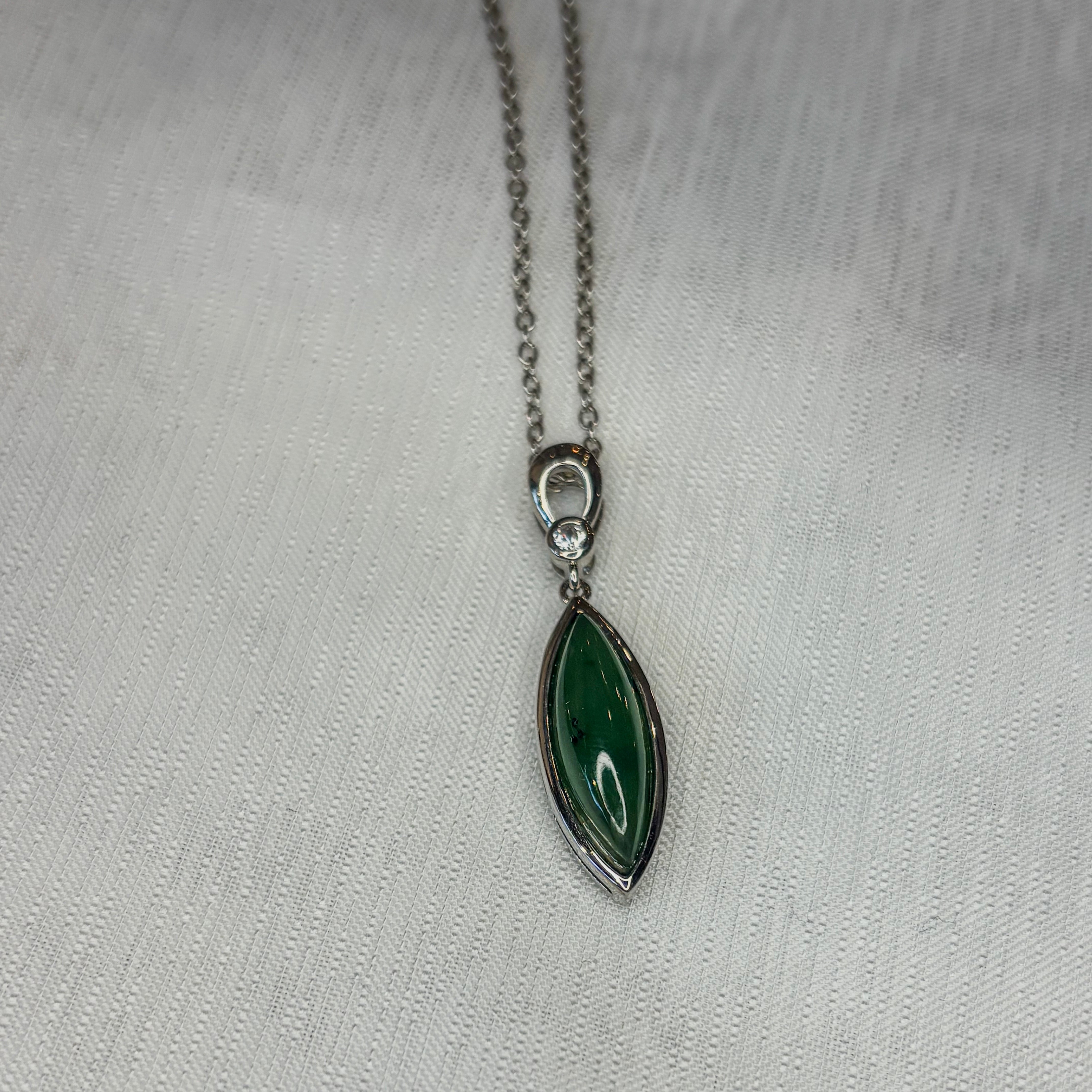 Jade and Zirconia Long Drop Necklace Sterling Silver
