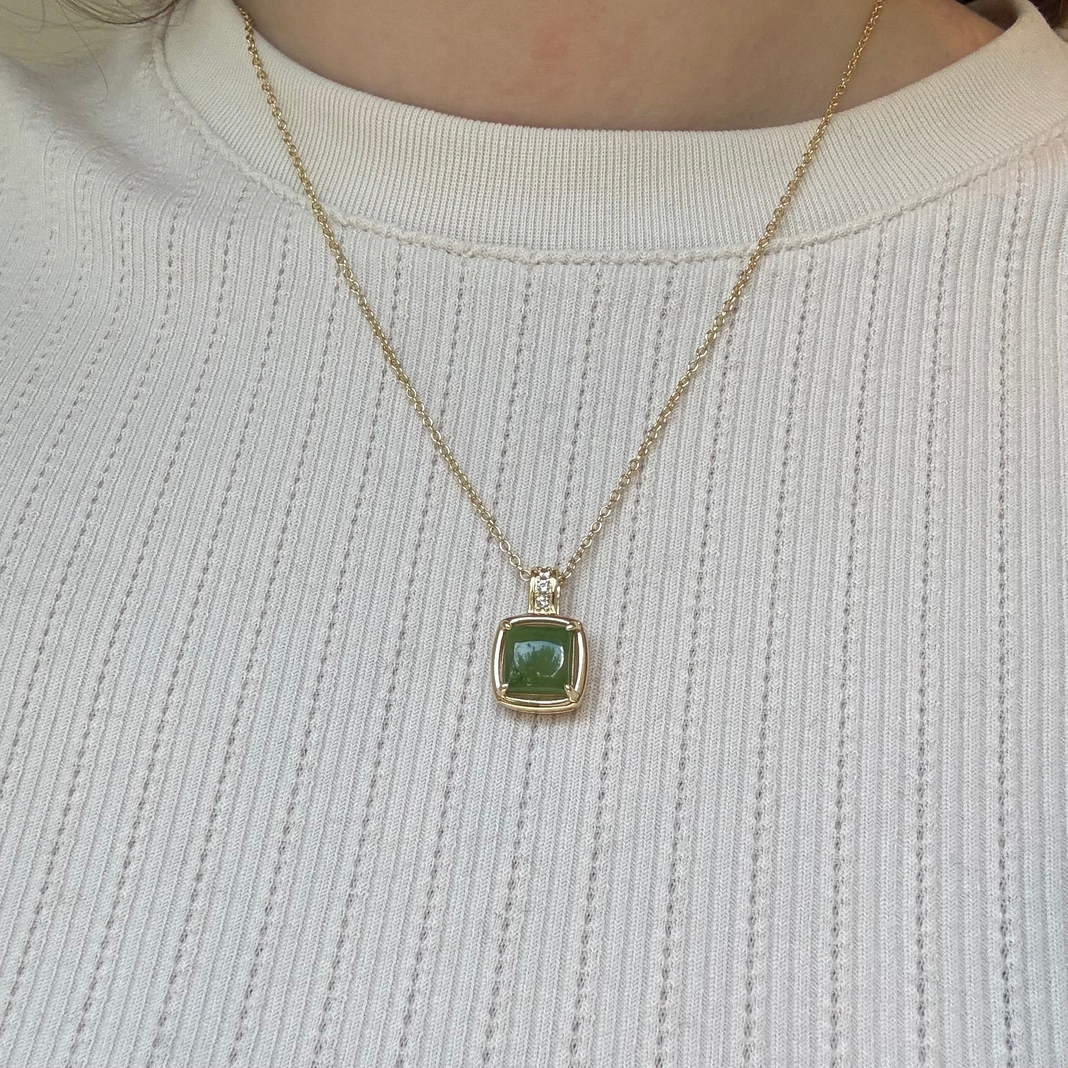 Jade and Zirconia Square Necklace - Vermeil