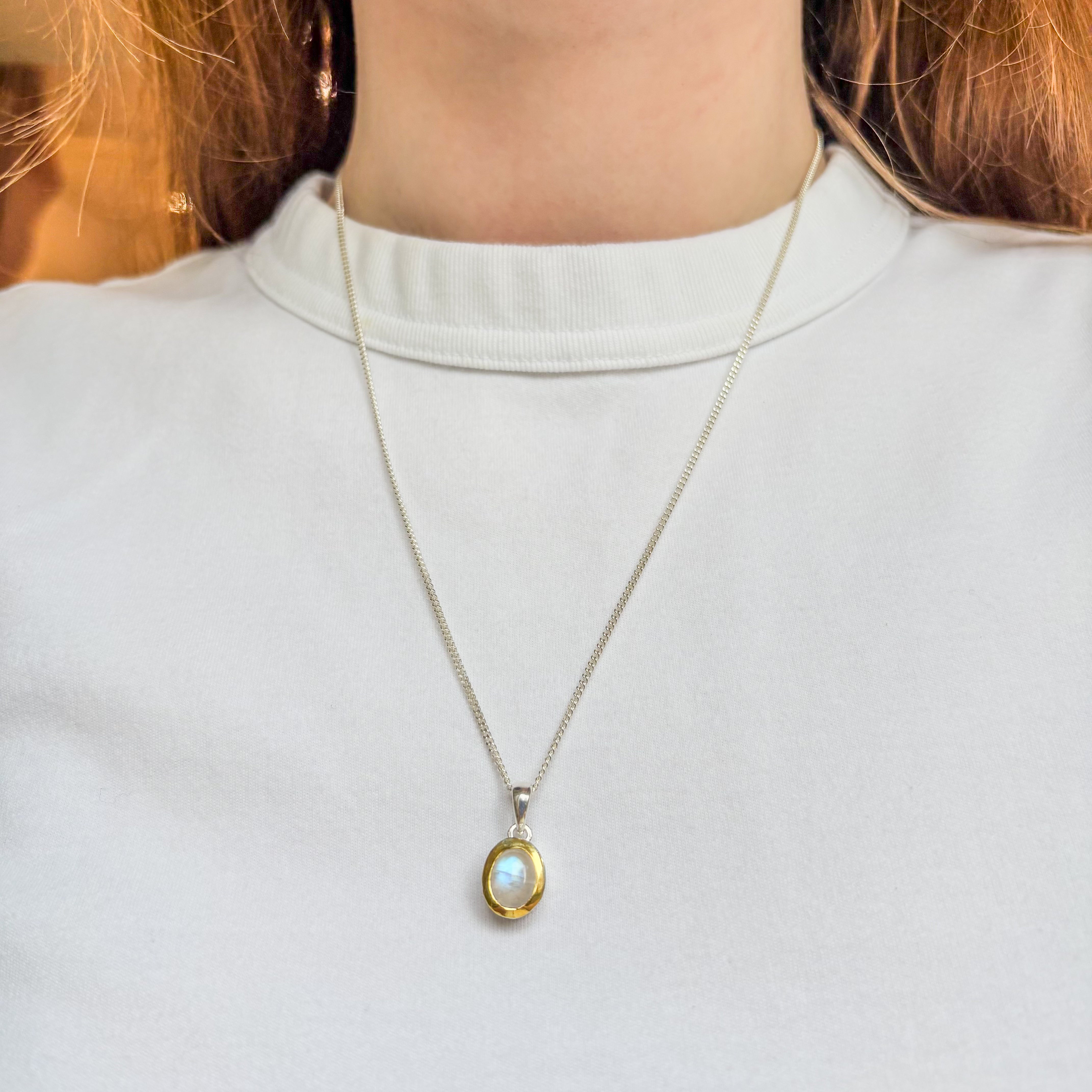 Moonstone Oval Pendant - Sterling Silver Gold Plated