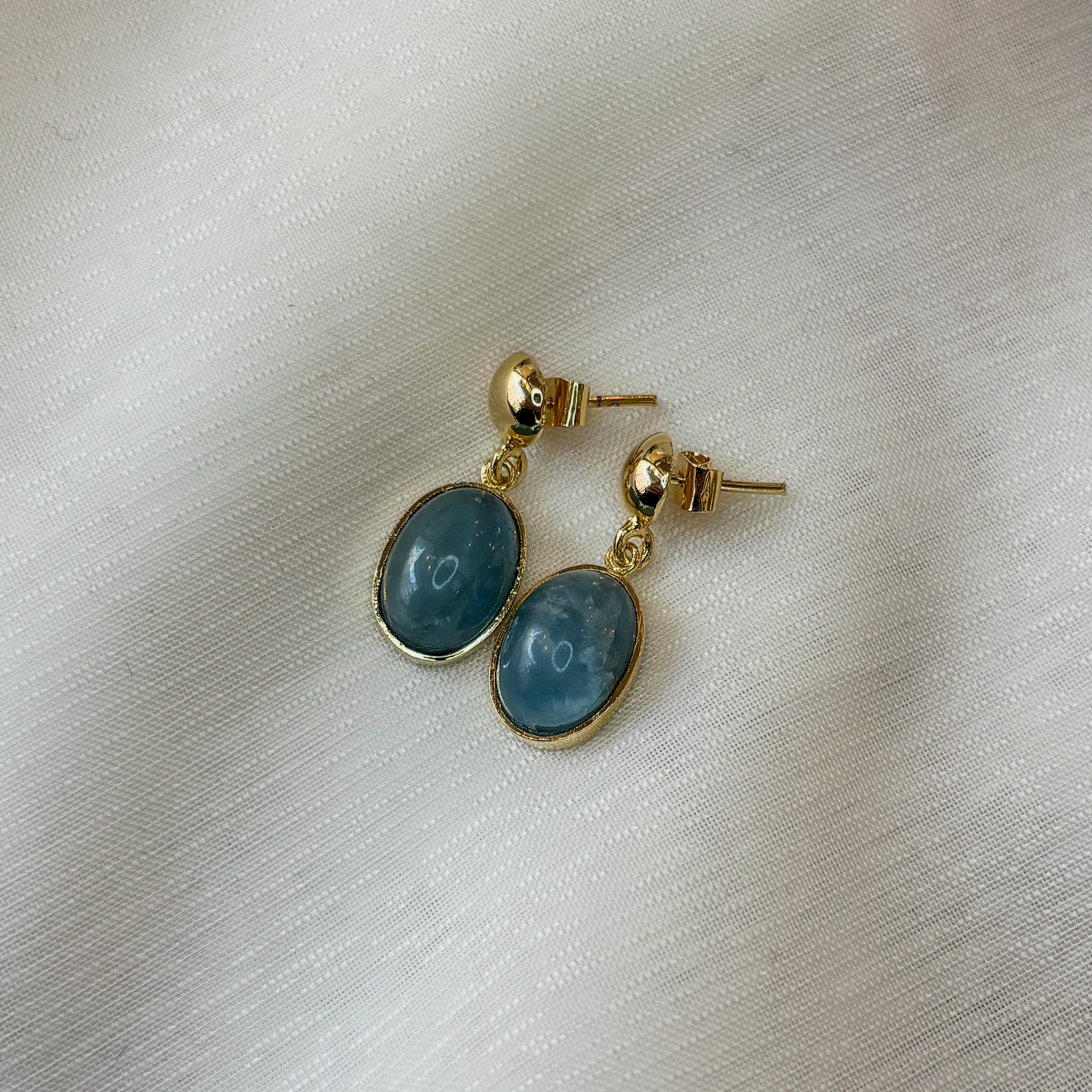 Aquamarine Glow Round Earrings - Vermeil