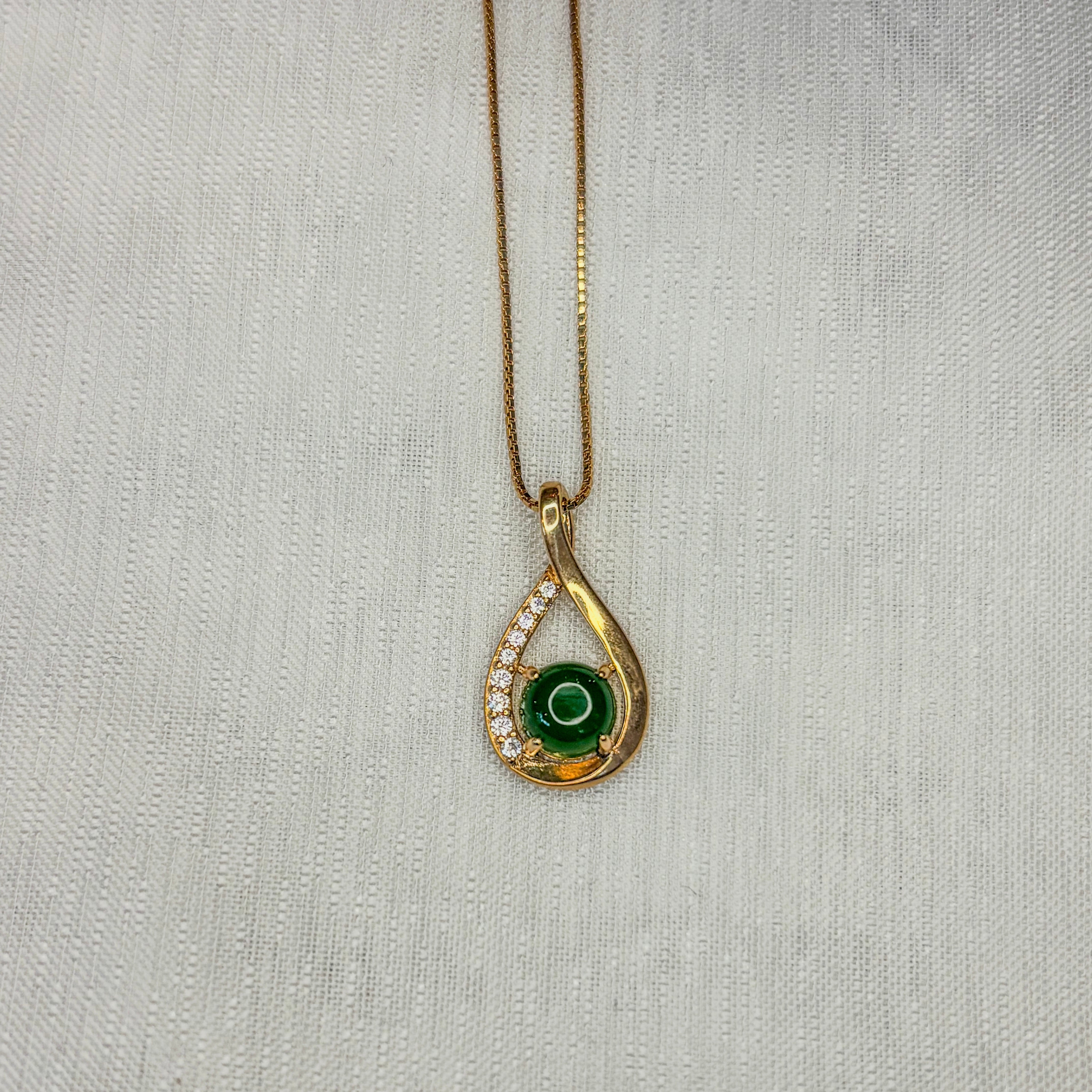 Jade and Zirconia Drop Necklace Vermeil