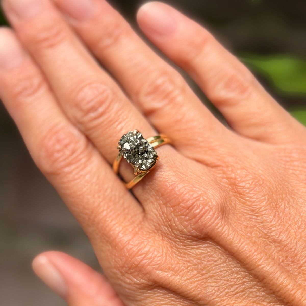 Medium Raw Pyrite Ring - Gold Plated