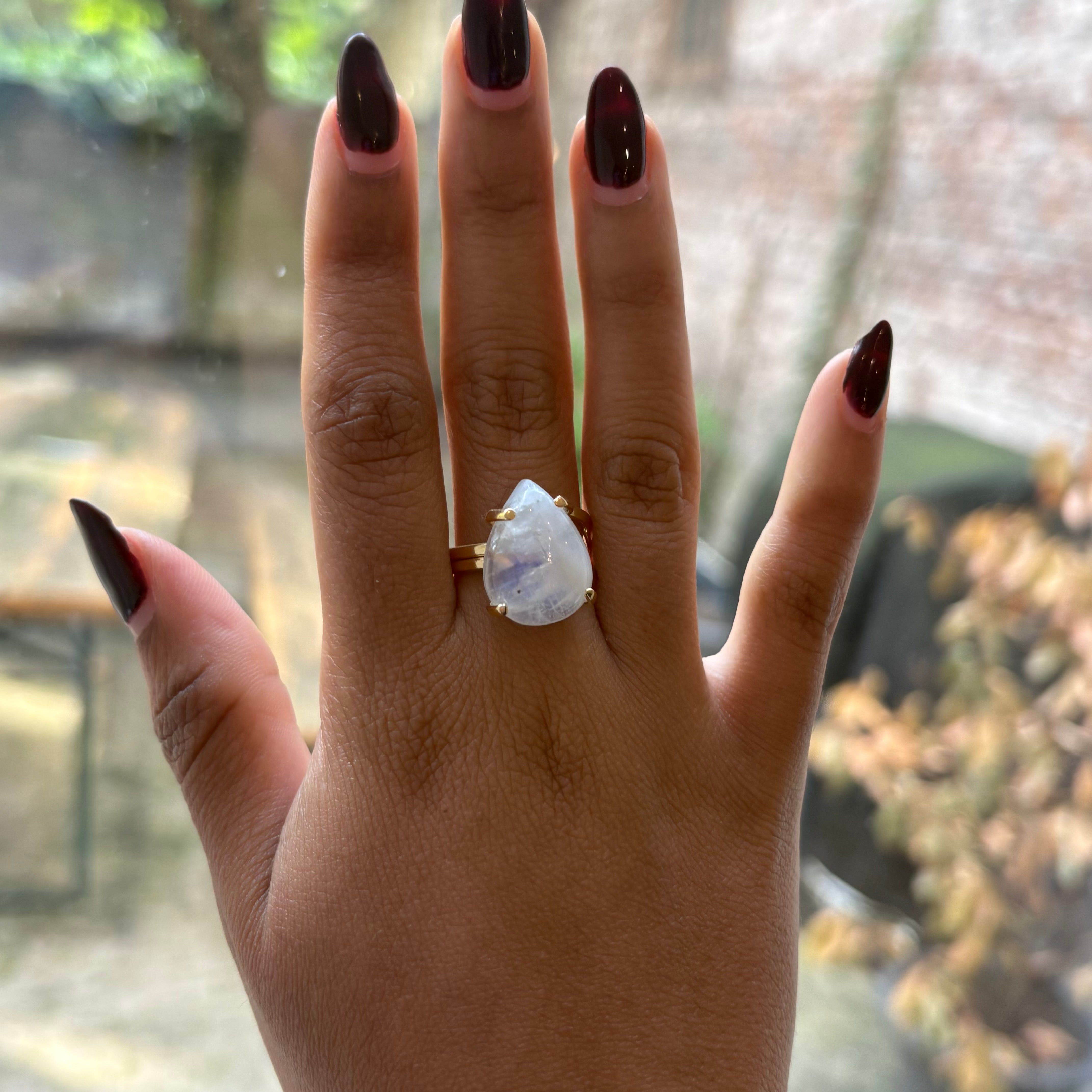 Moonstone Cabuchon Adjustable Ring - Gold Plated