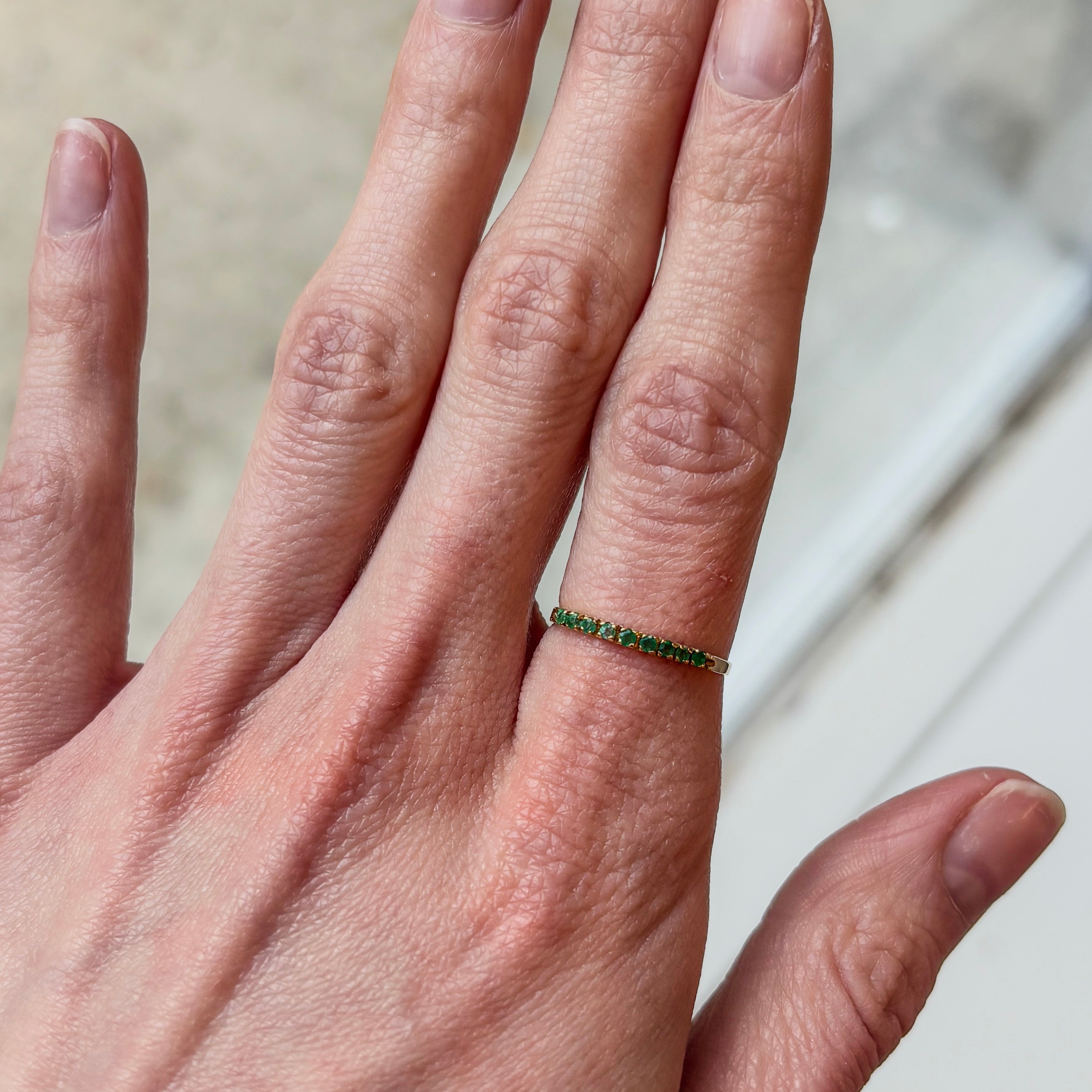 Emerald Half Eternity Band Ring - 18k Solid Gold
