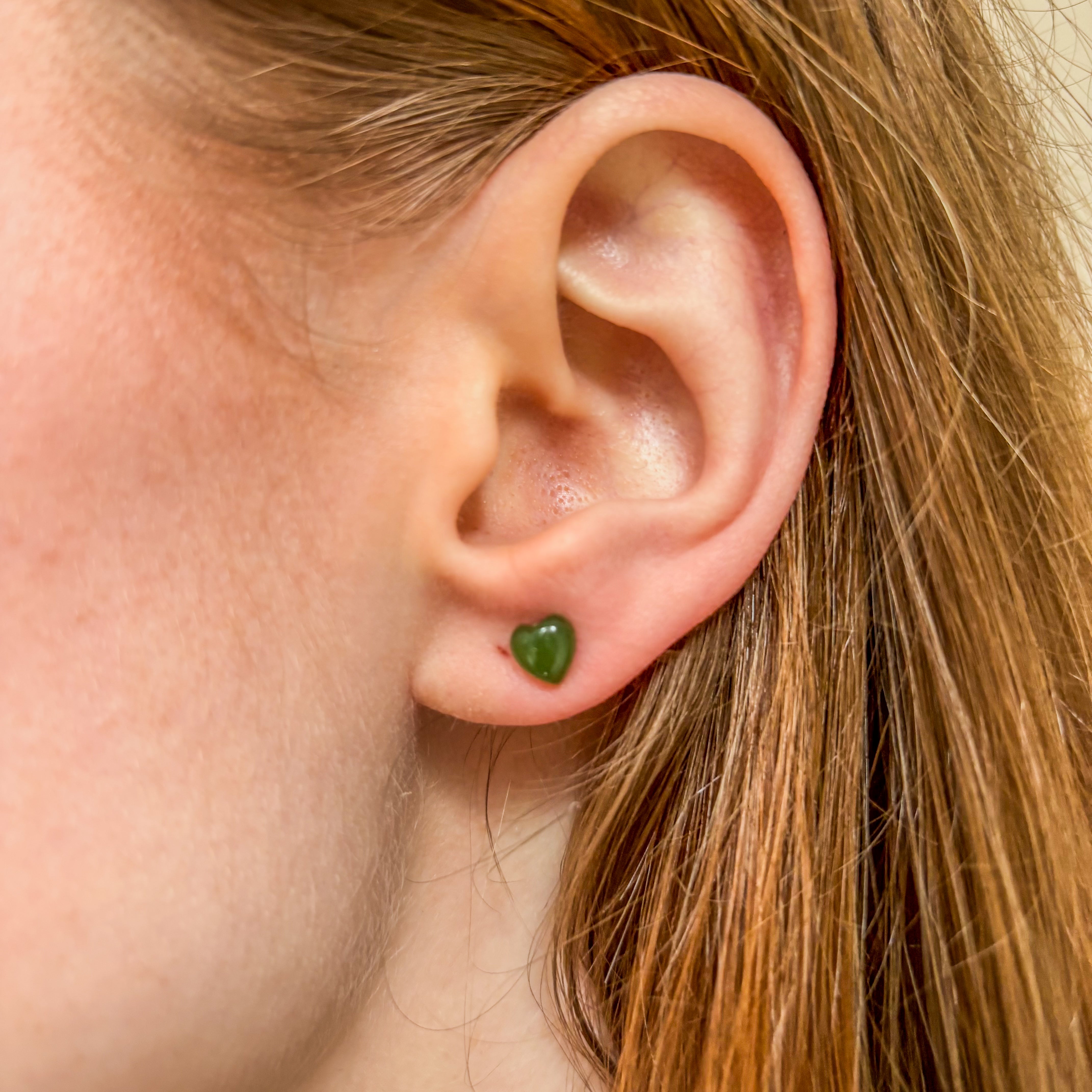 Jade earrings - heart studs  - Sterling Silver