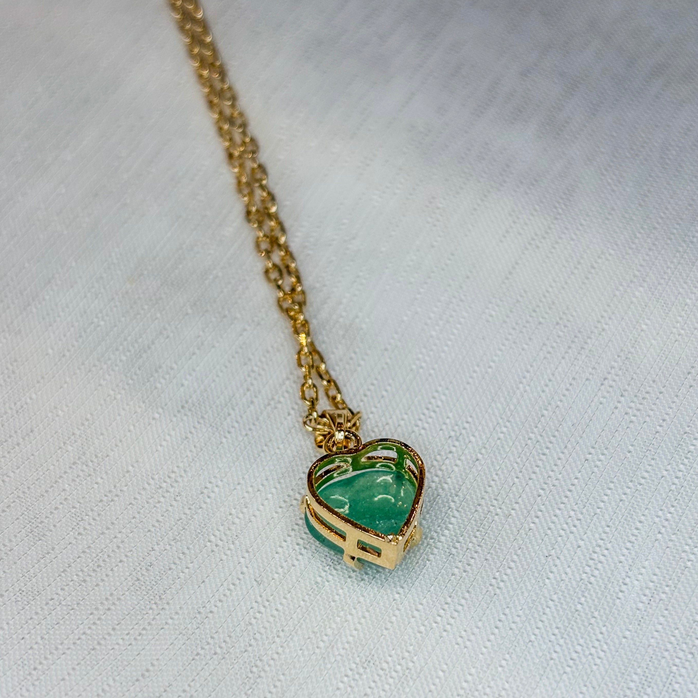 Green Quartz Love Heart Pendant - Gold Plated