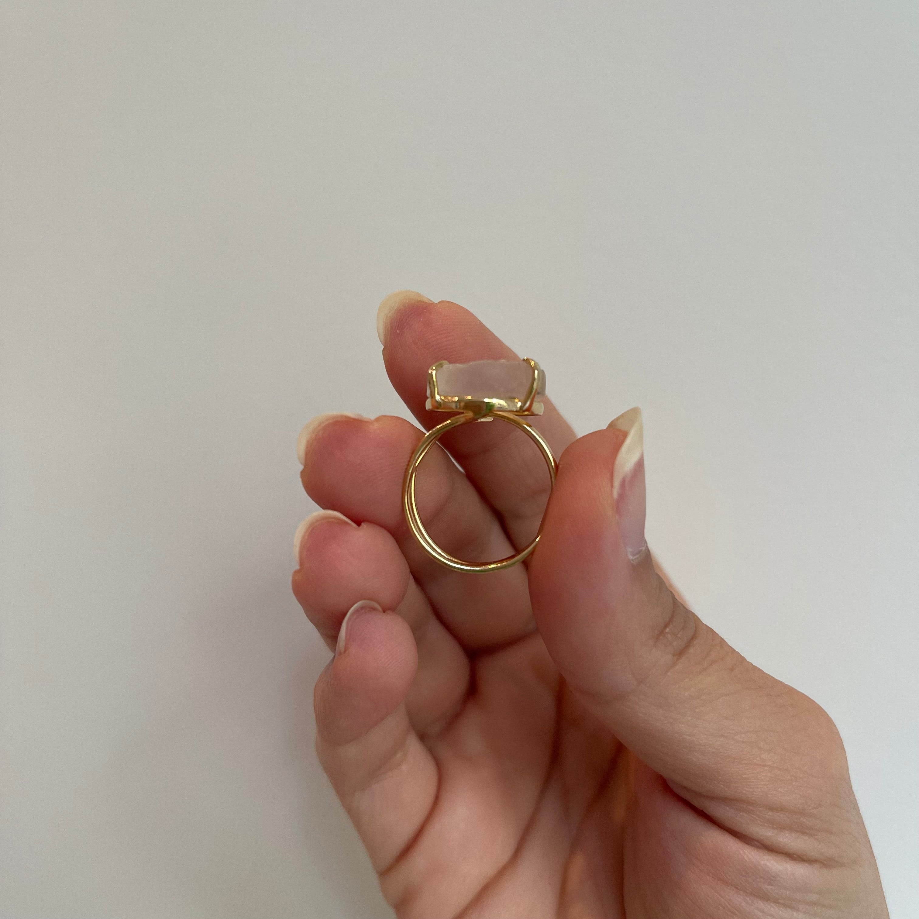 Clear Quartz - Round Raw Ring - Gold Plated