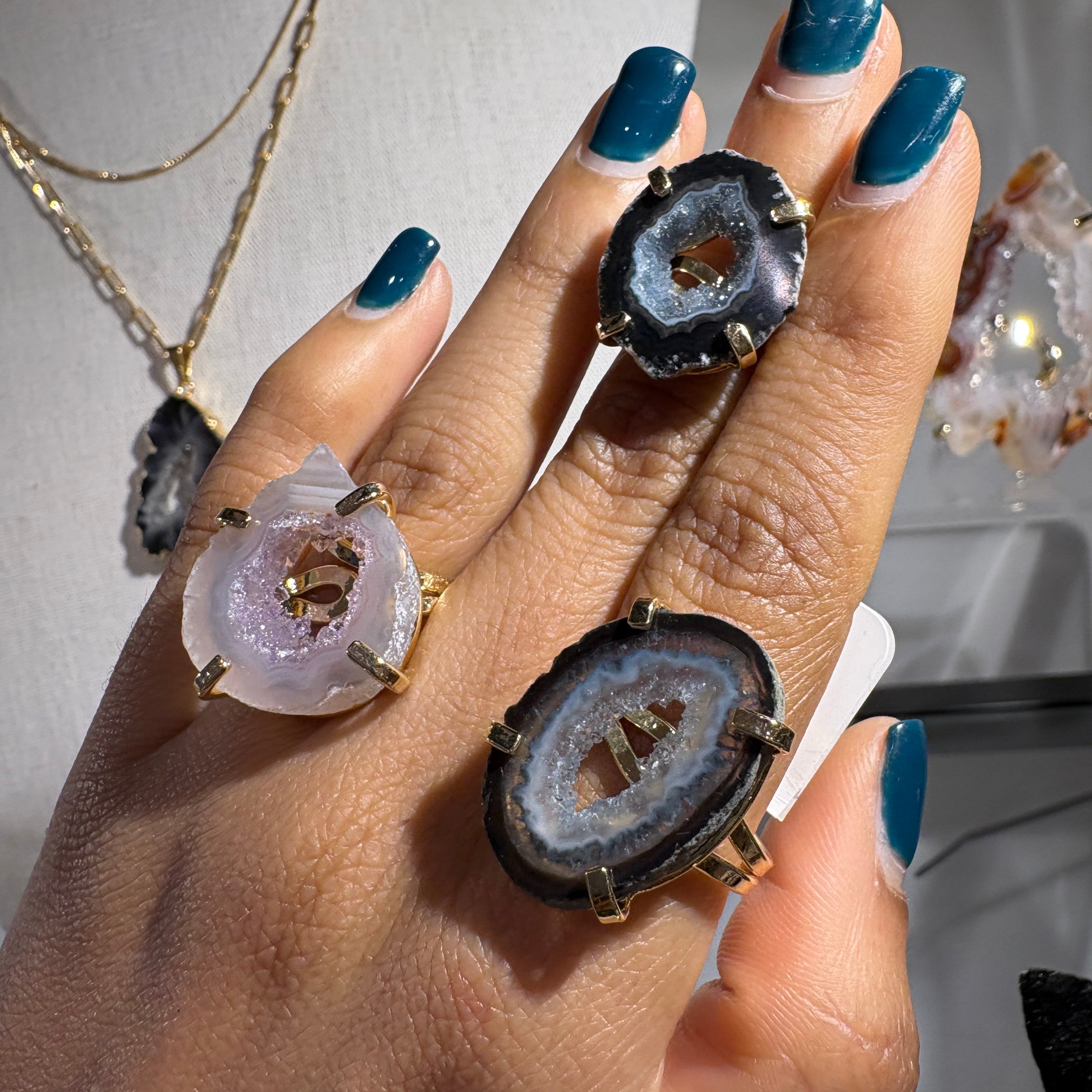 Agate - Raw Ring - Adjustable - Gold Plated