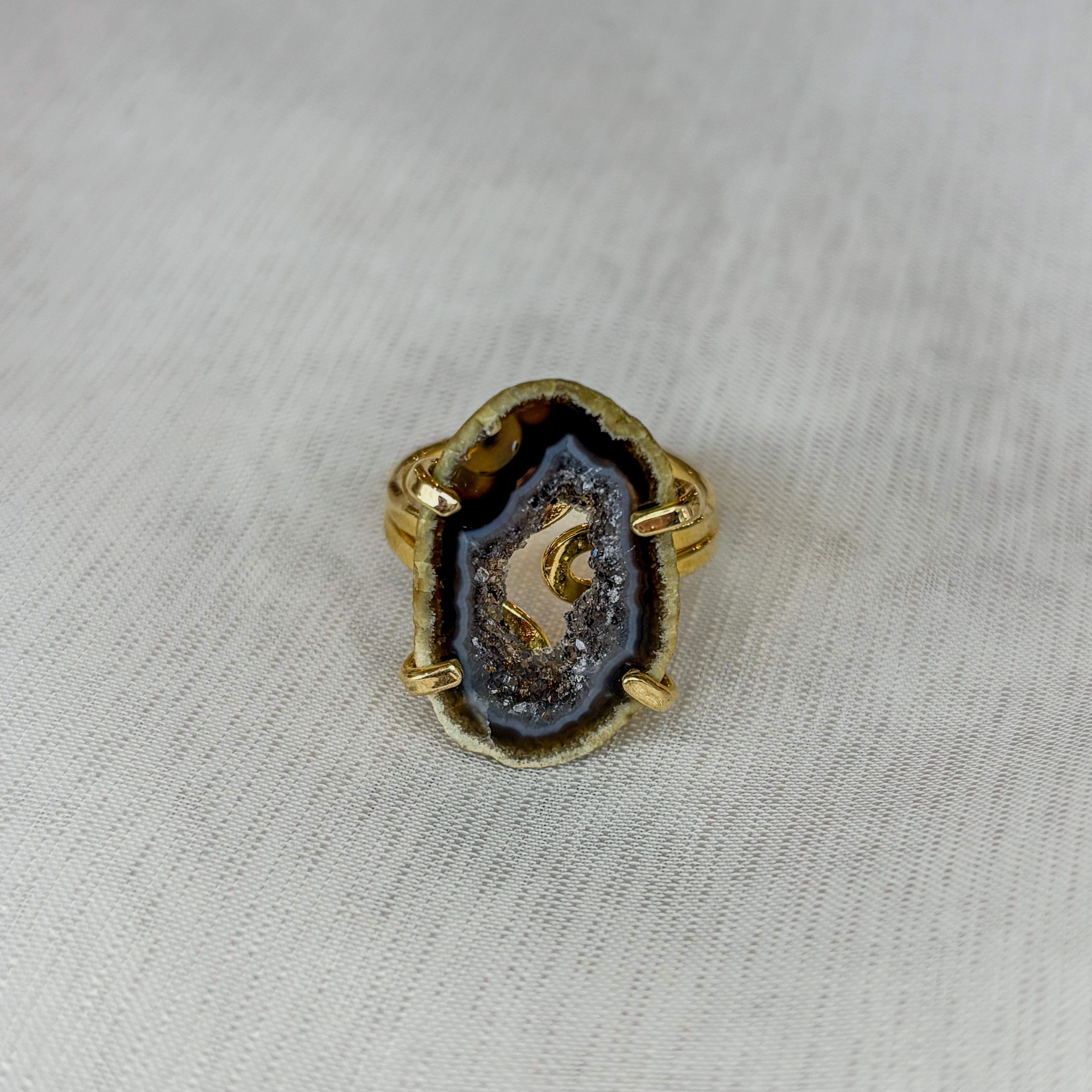 Agate - Raw Ring - Adjustable - Gold Plated