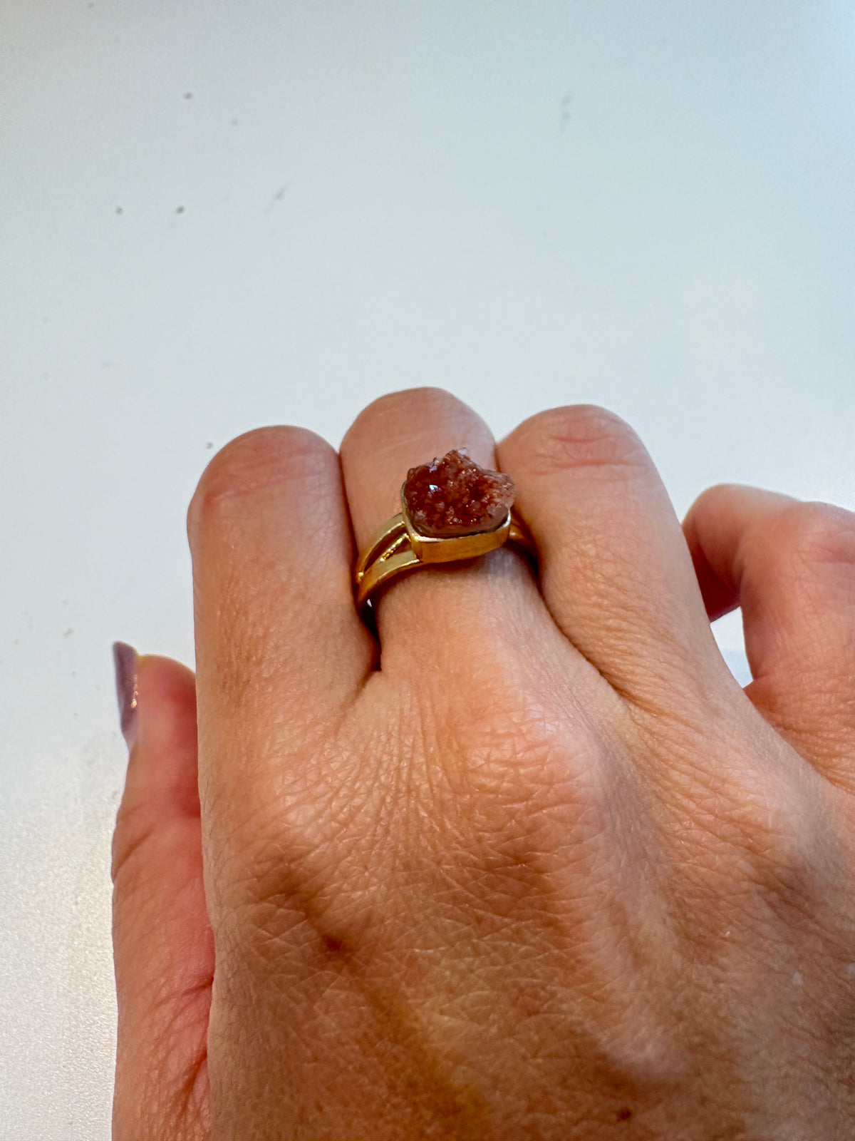 Ruwe Geode - Ring Verstelbaar - Verguld
