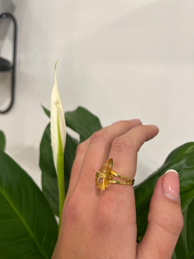 Citrine - Wrapped Raw Ring - Adjustable - Gold Plated
