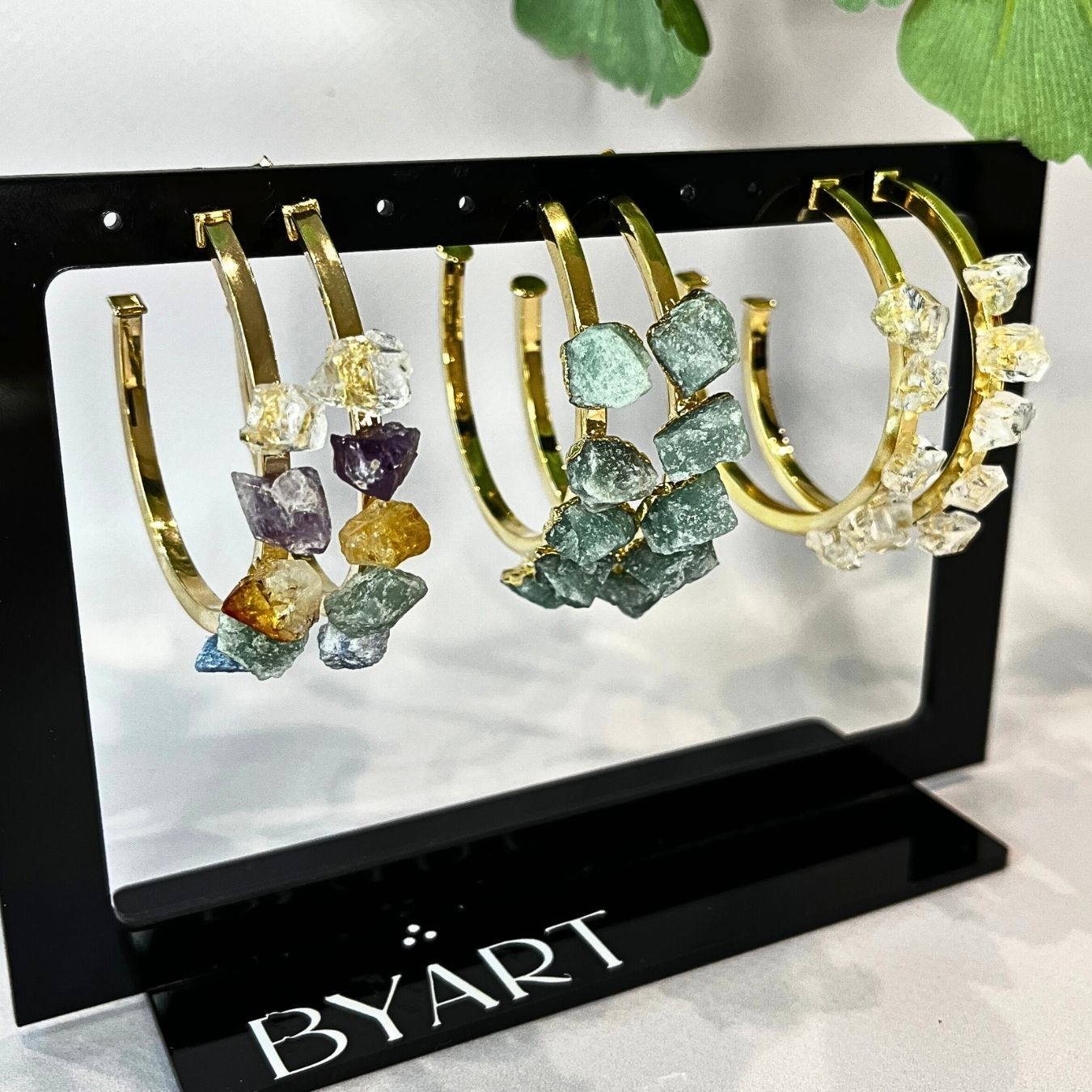 Various Stones - Radiance Hoops Earrings - Gold Plated