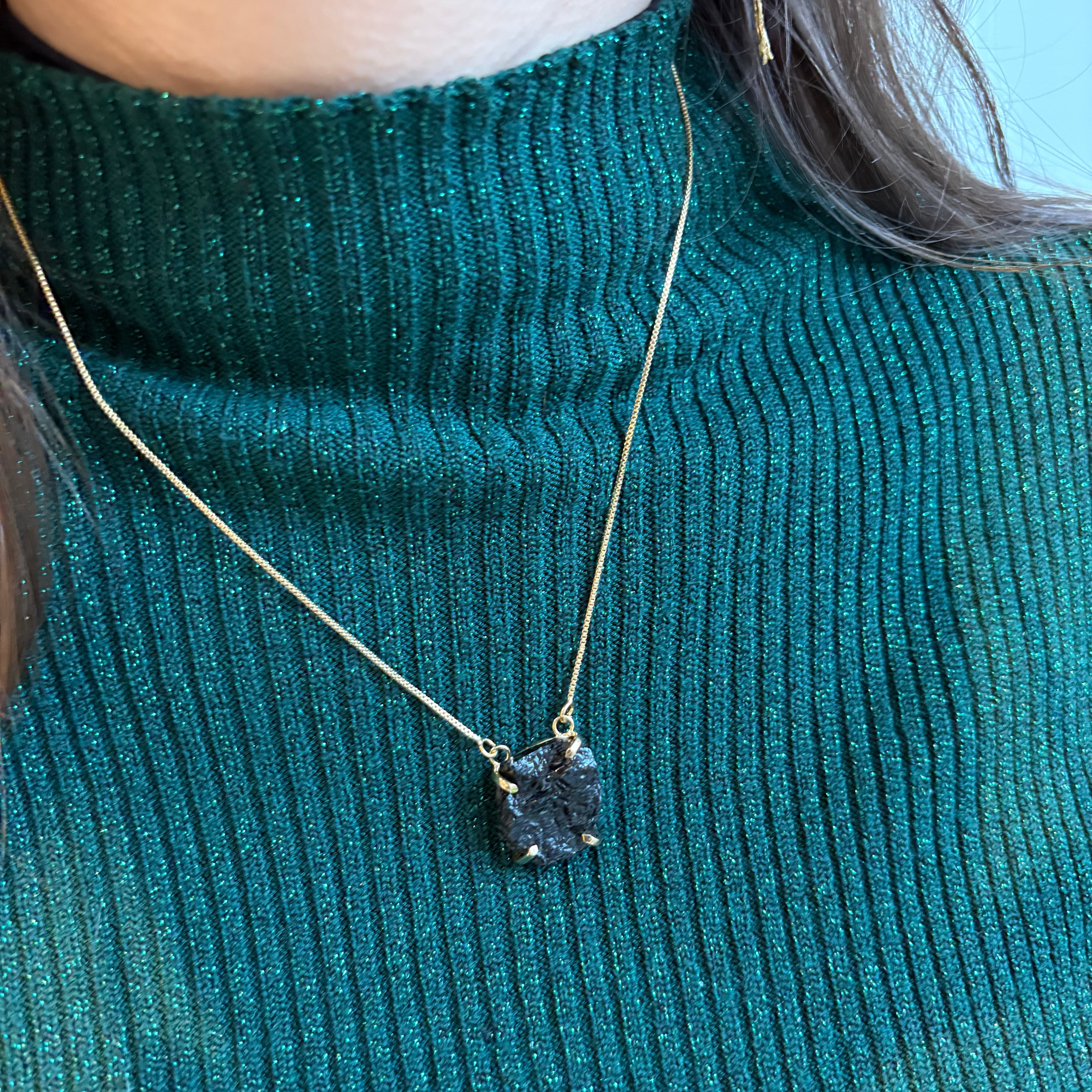 Black Tourmaline - Lollipop Necklace - Gold Plated