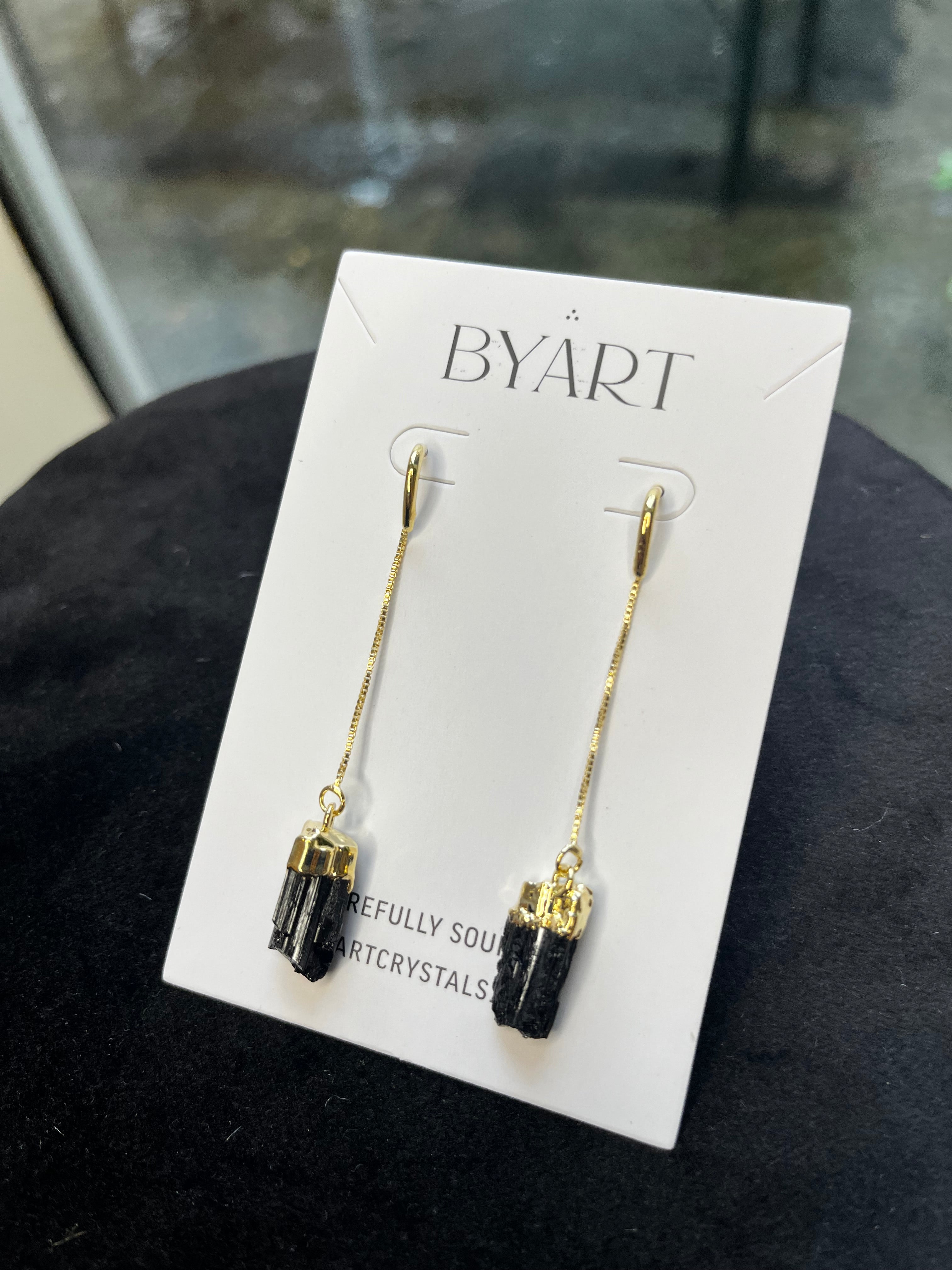Black Tourmaline Threaded Earrings