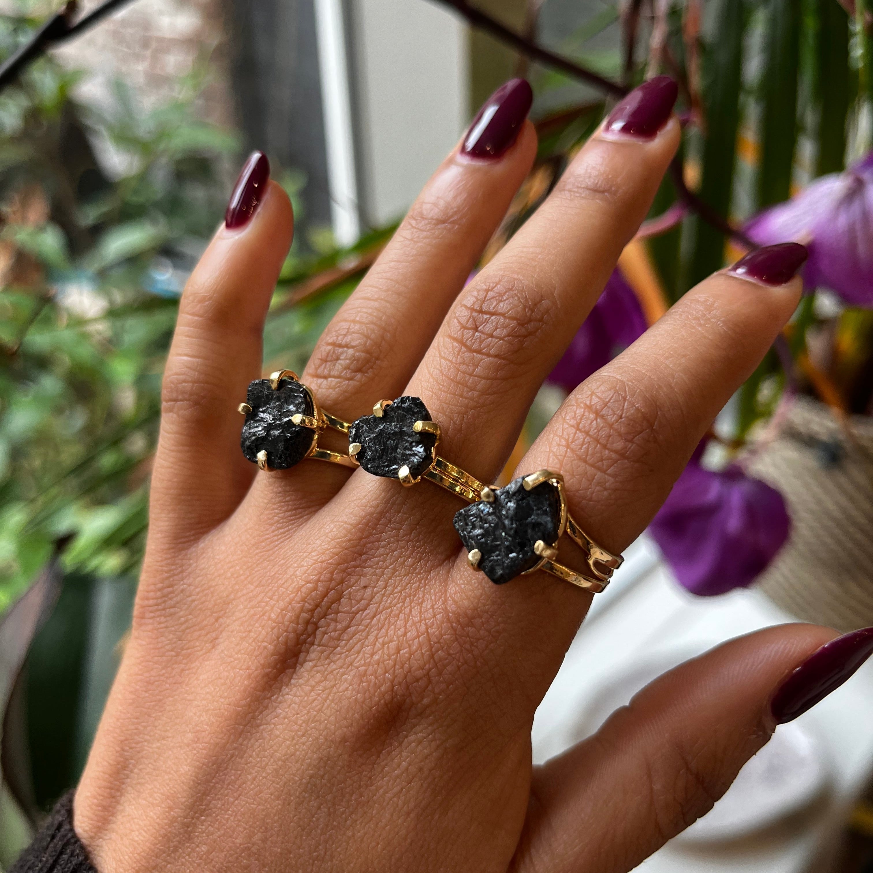 Black Tourmaline adjustable ring