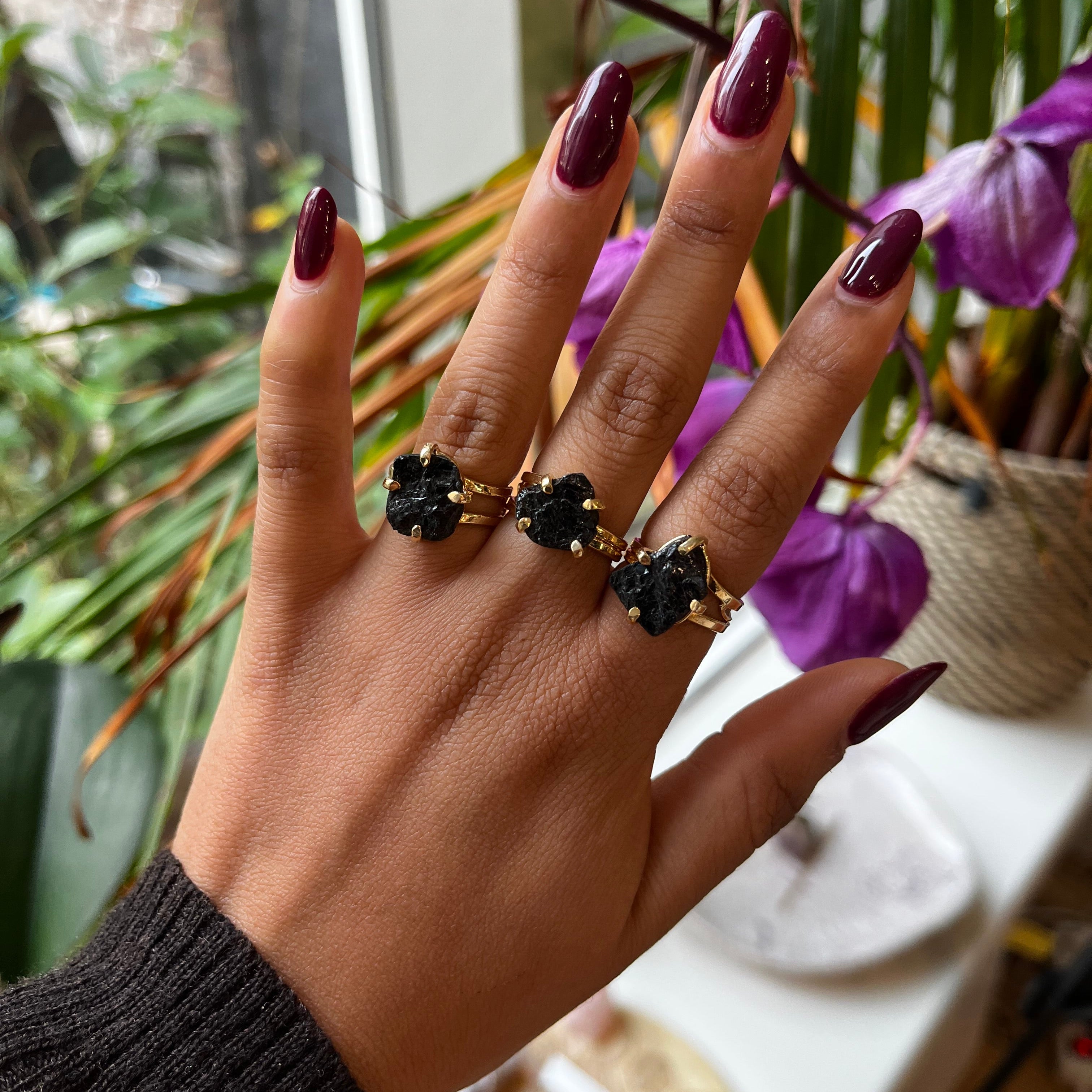 Black Tourmaline adjustable ring