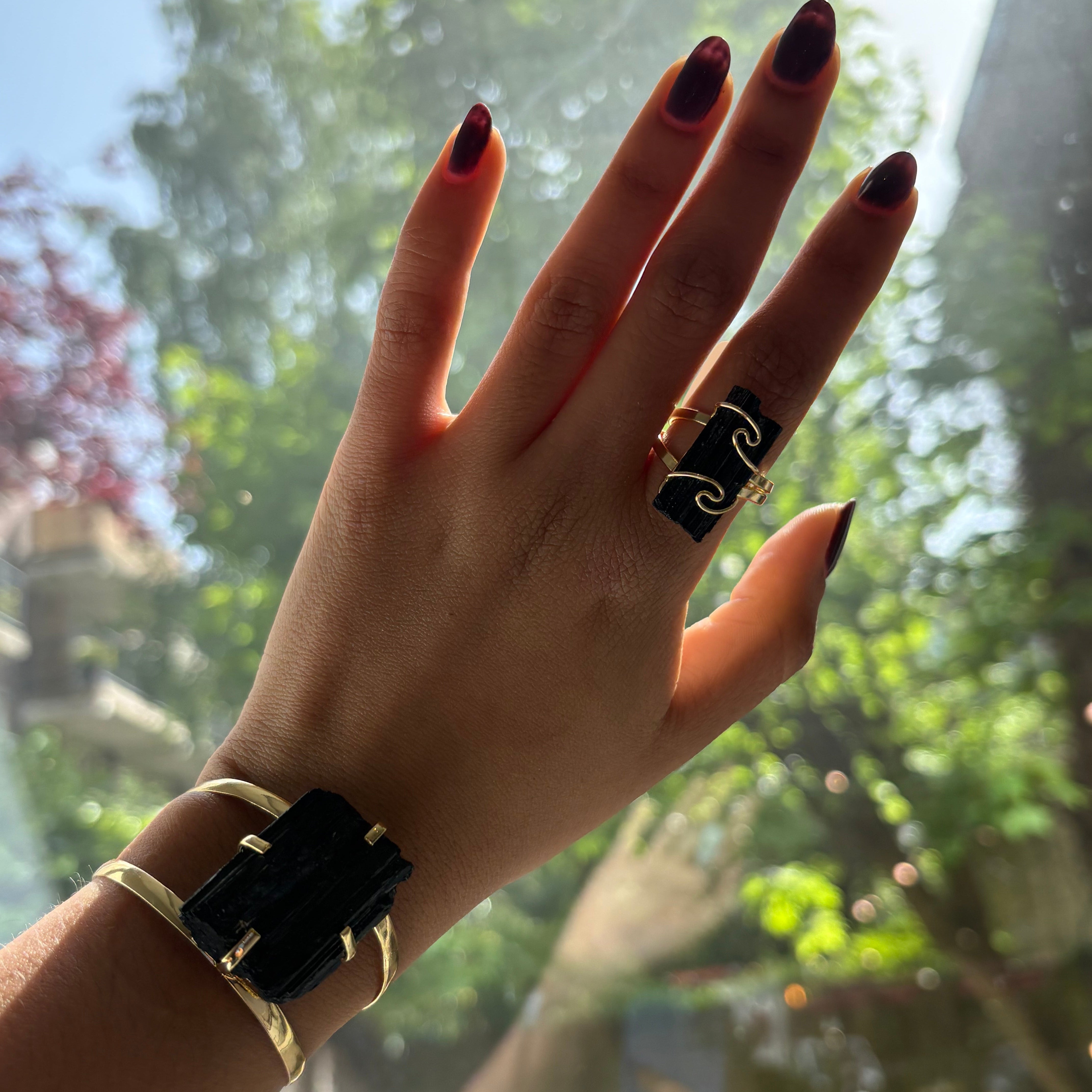 Black Tourmaline  adjustable ring