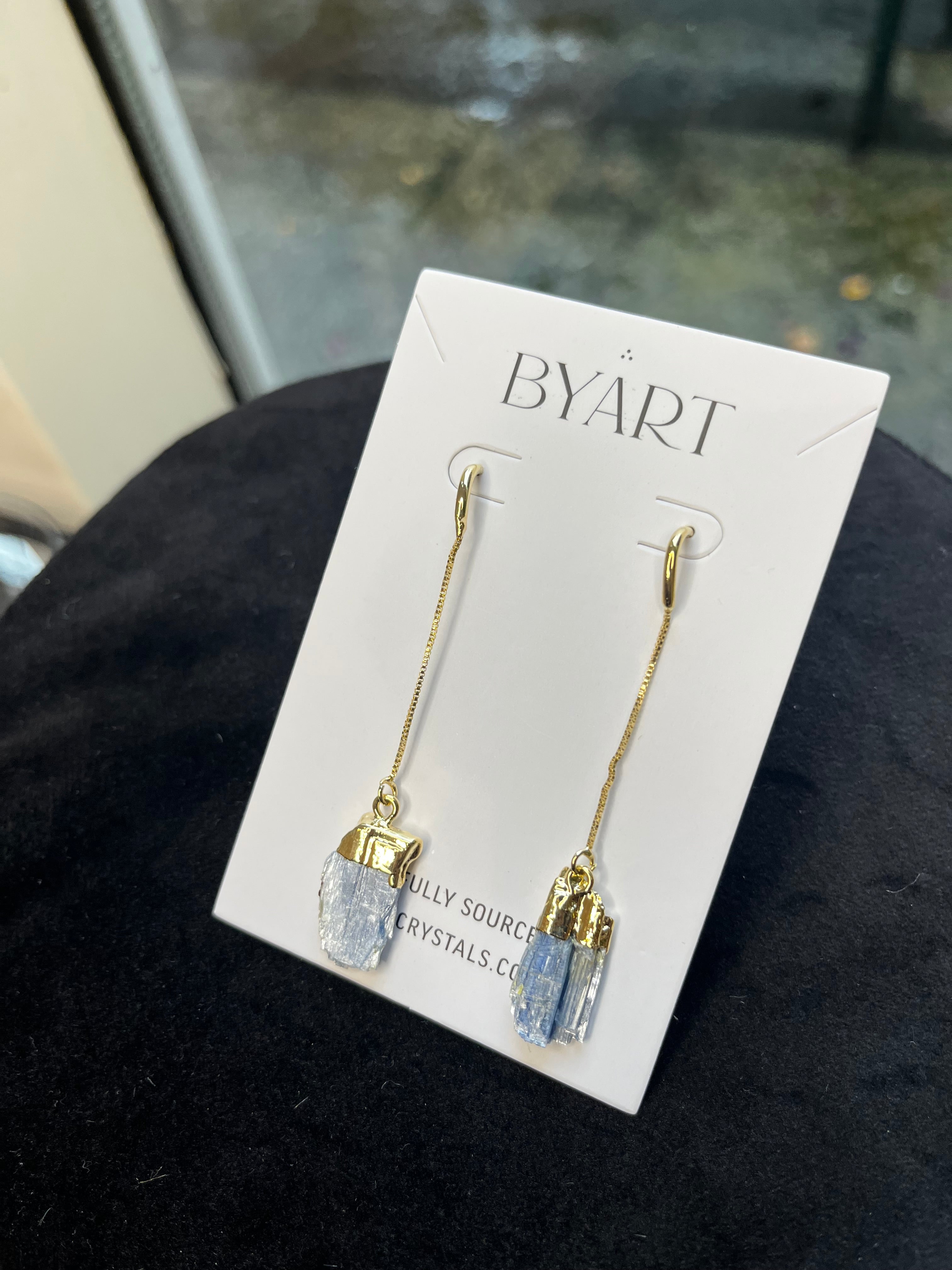 Blue Kyanite - Pointed Threaded Earrings -