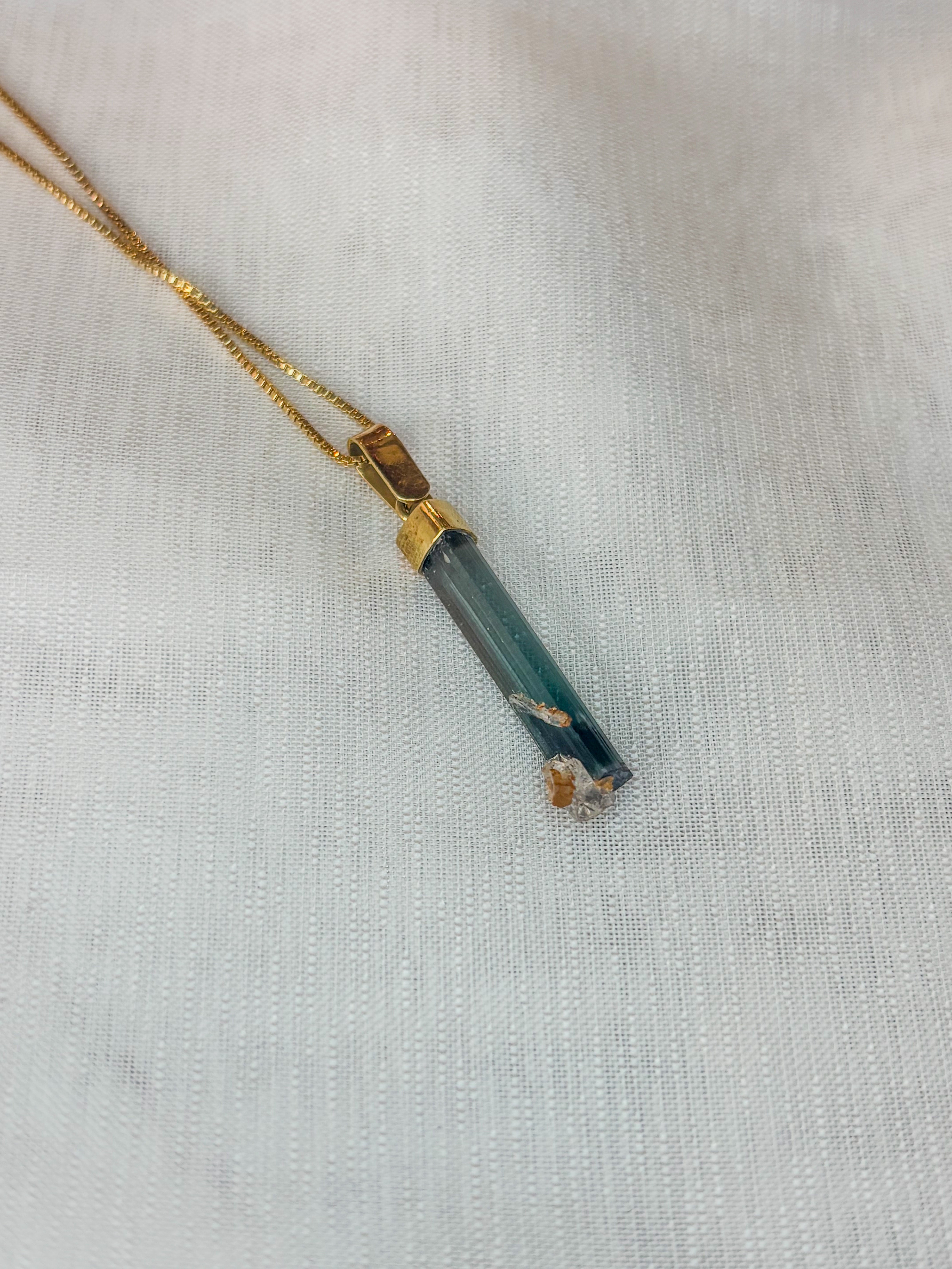 Blue Tourmaline Indigo Spirit Raw Pendant  Gold 18k