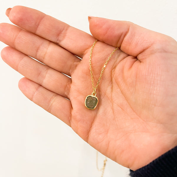 Moldavite Teardrop Cut Necklace - 18k Gold Plated