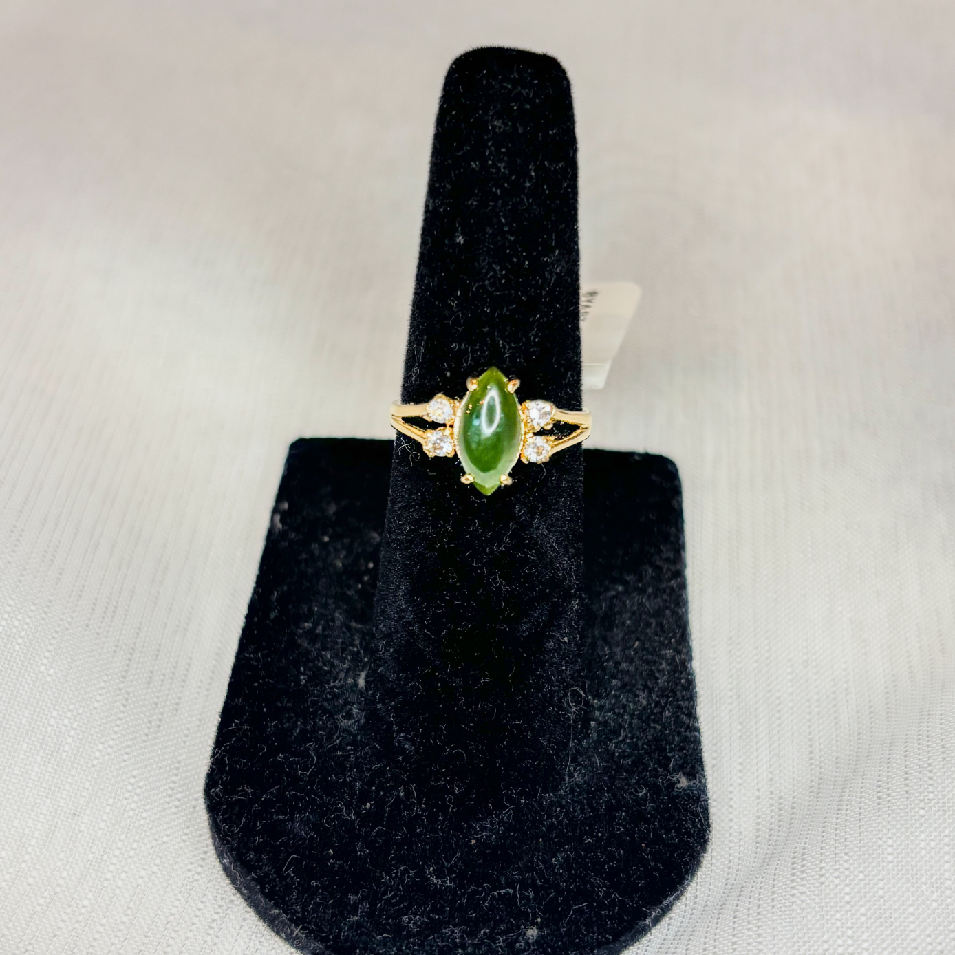 Jade Pointed Oval Ring - Sterling Silver Gold Plated
