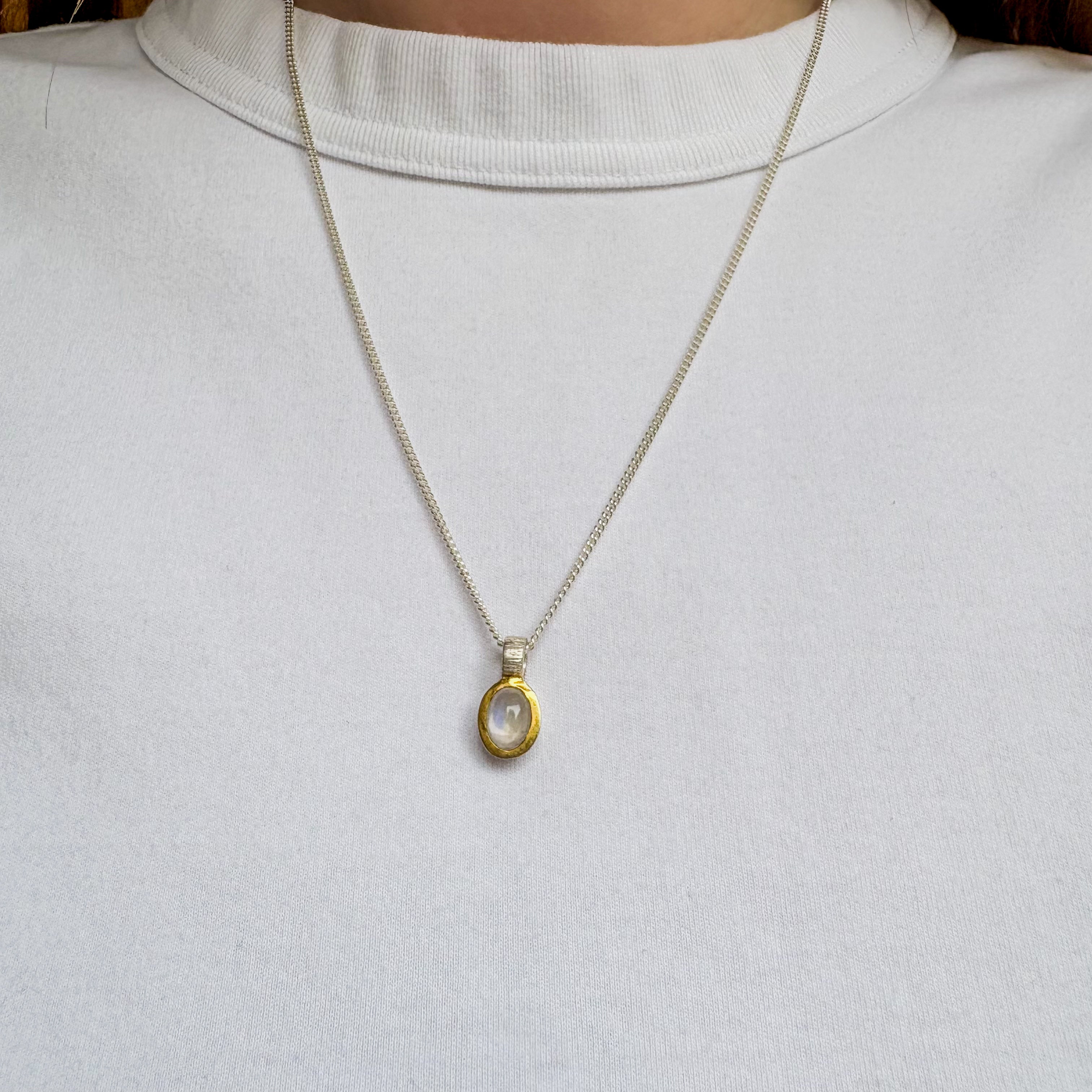 Moonstone Oval Pendant - Sterling Silver Gold Plated