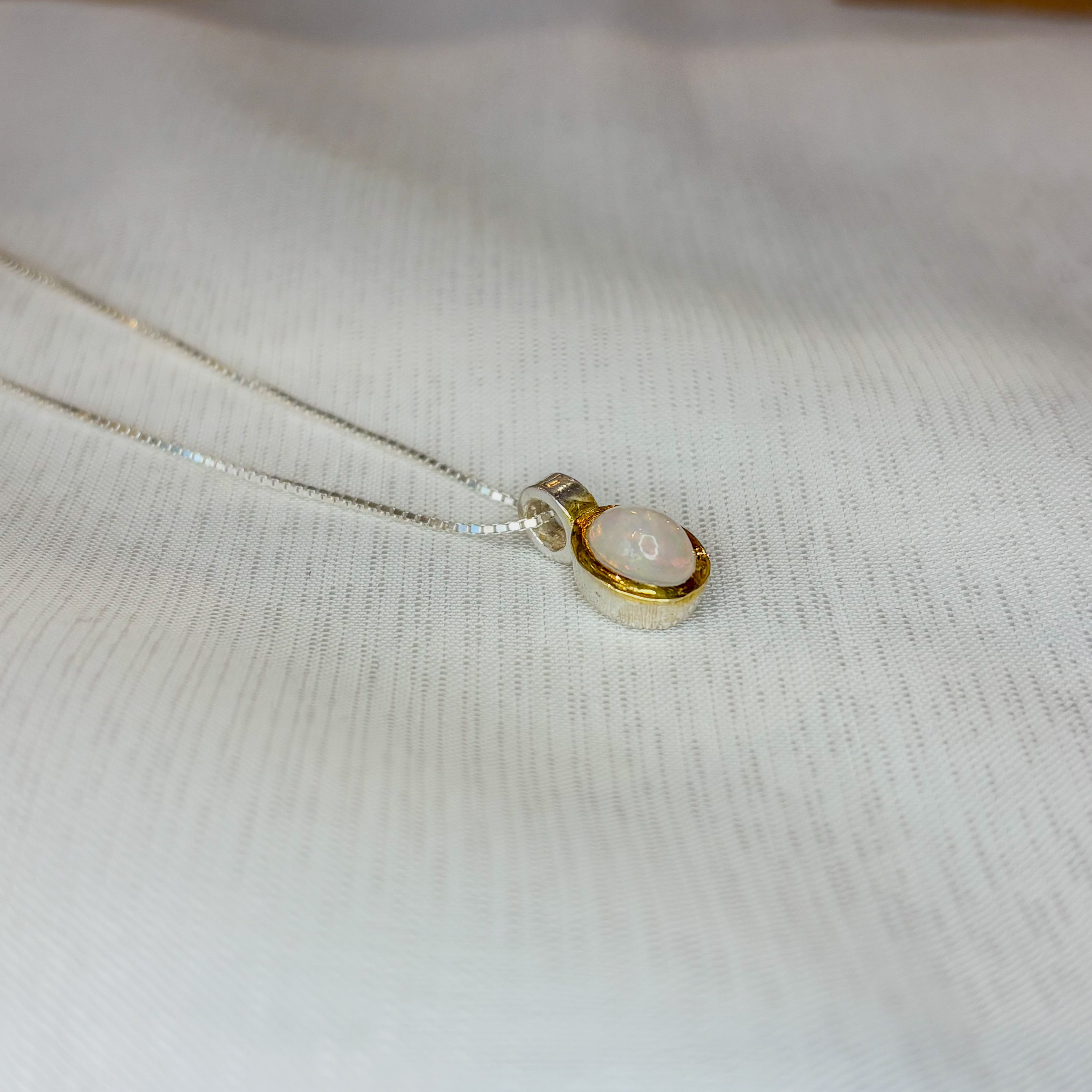 Opal Oval Pendant - Sterling Silver Gold Plated