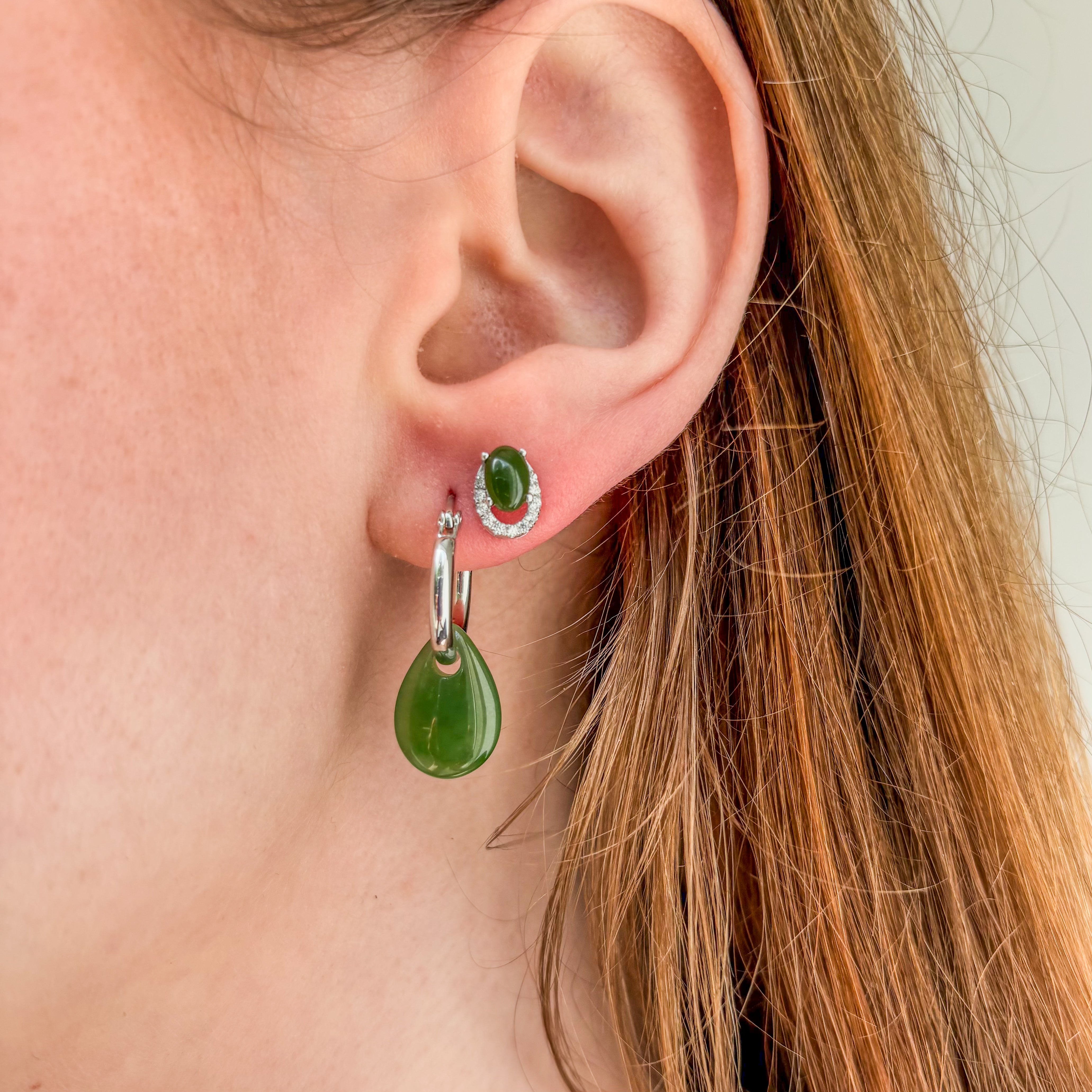 Jade Earrings - Drop Hoops  - Sterling Silver