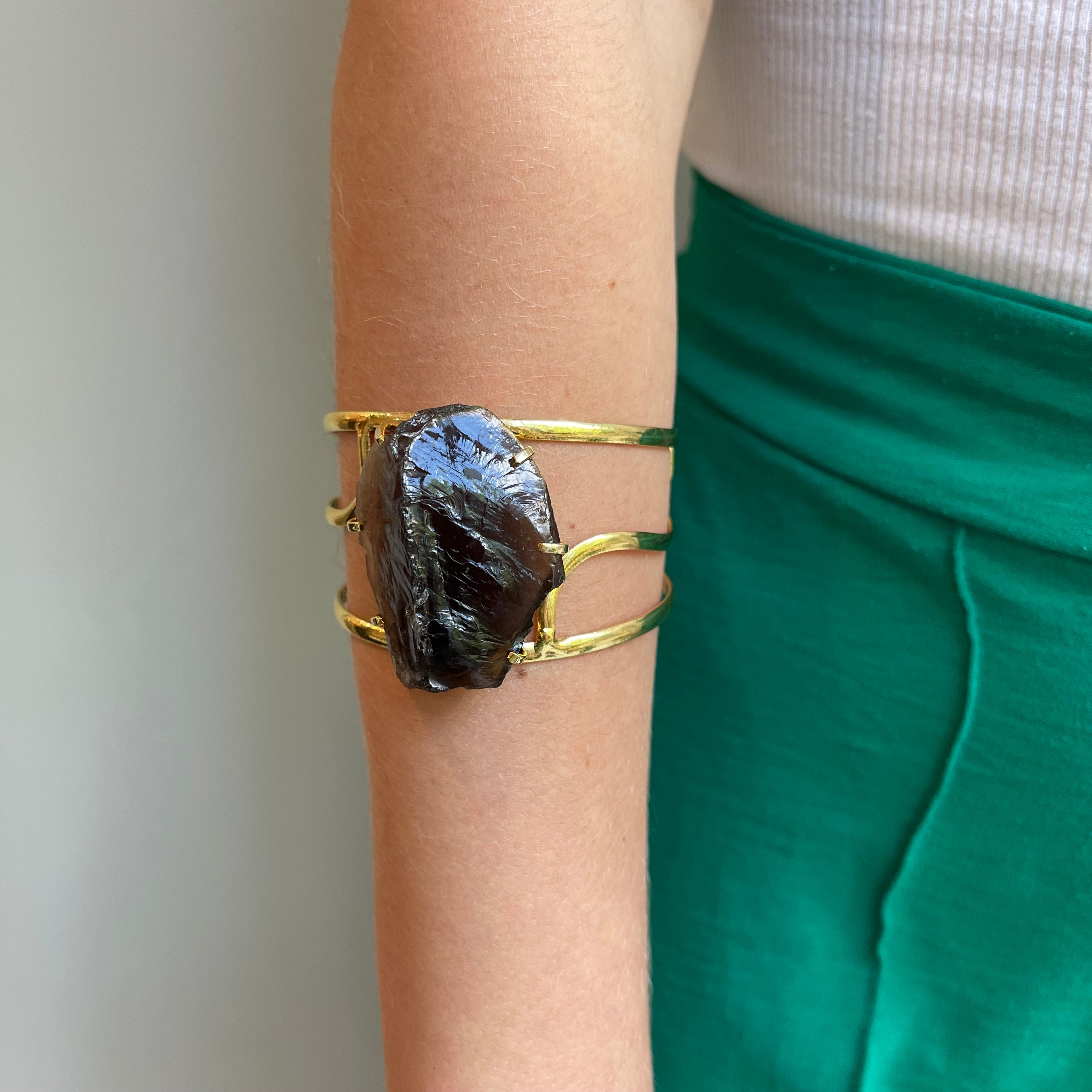 Smoky Quartz Statement Bracelet - Gold Plated