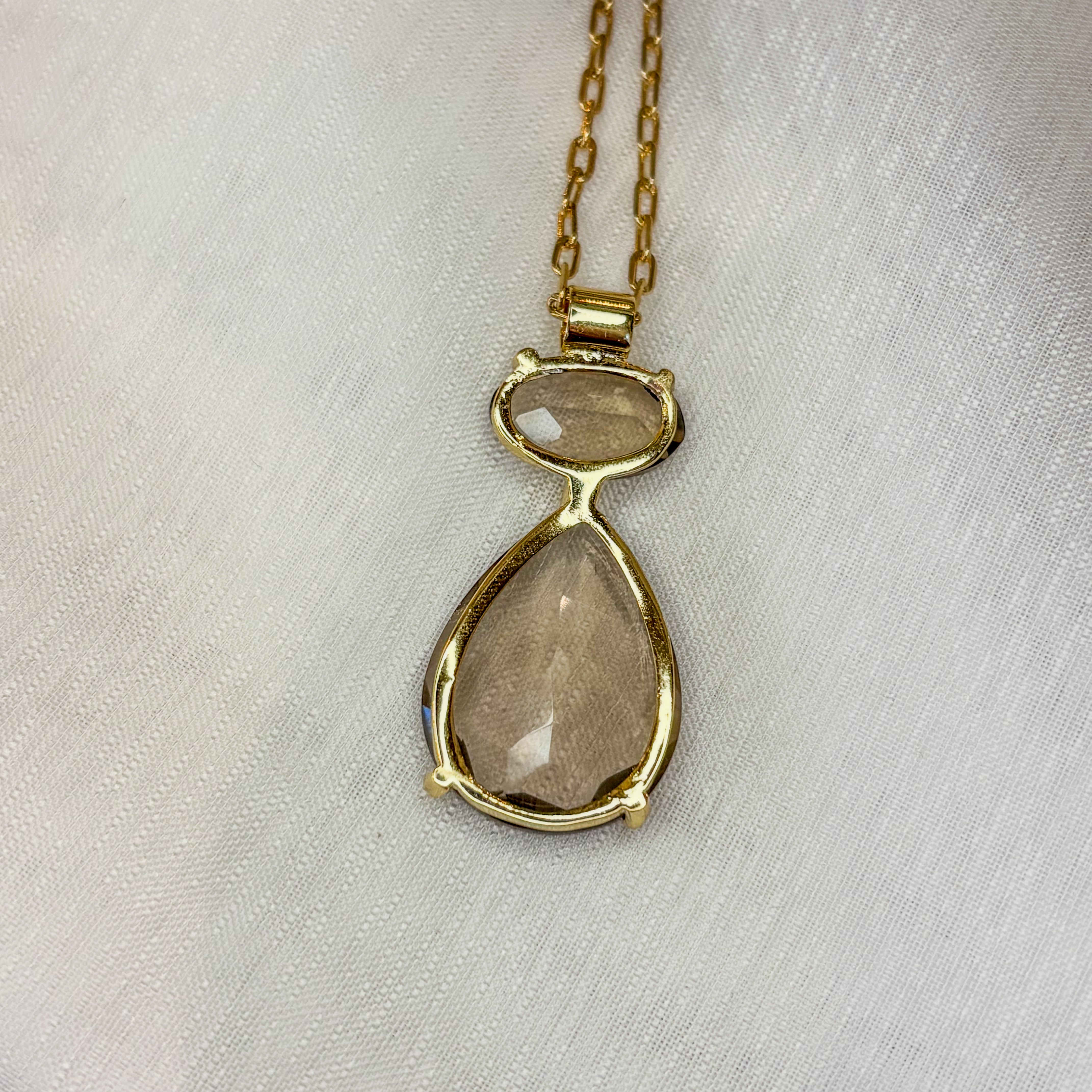 Double Drop Smoky Quartz Necklace - Gold Plated