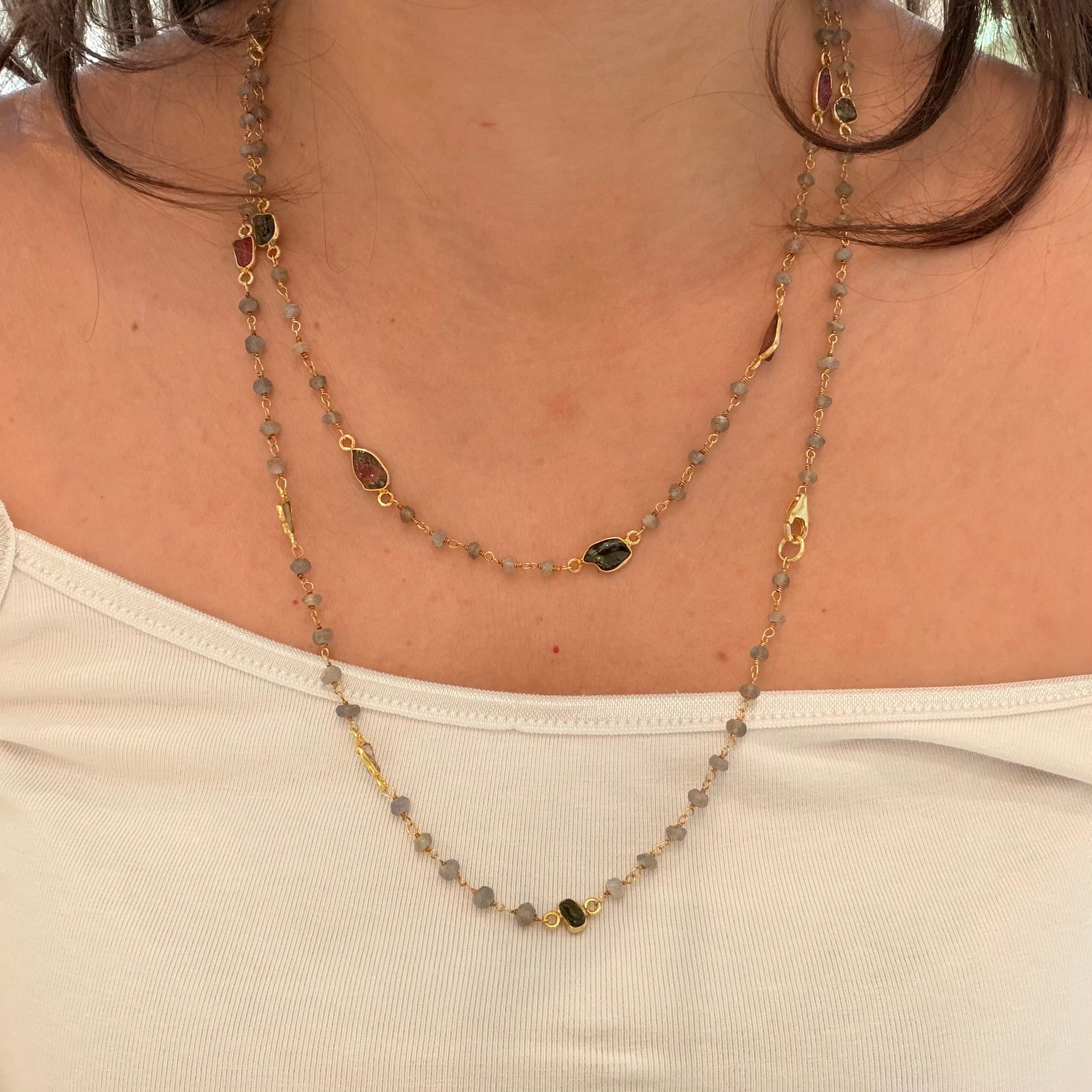 Necklace Labradorite and Tourmalines