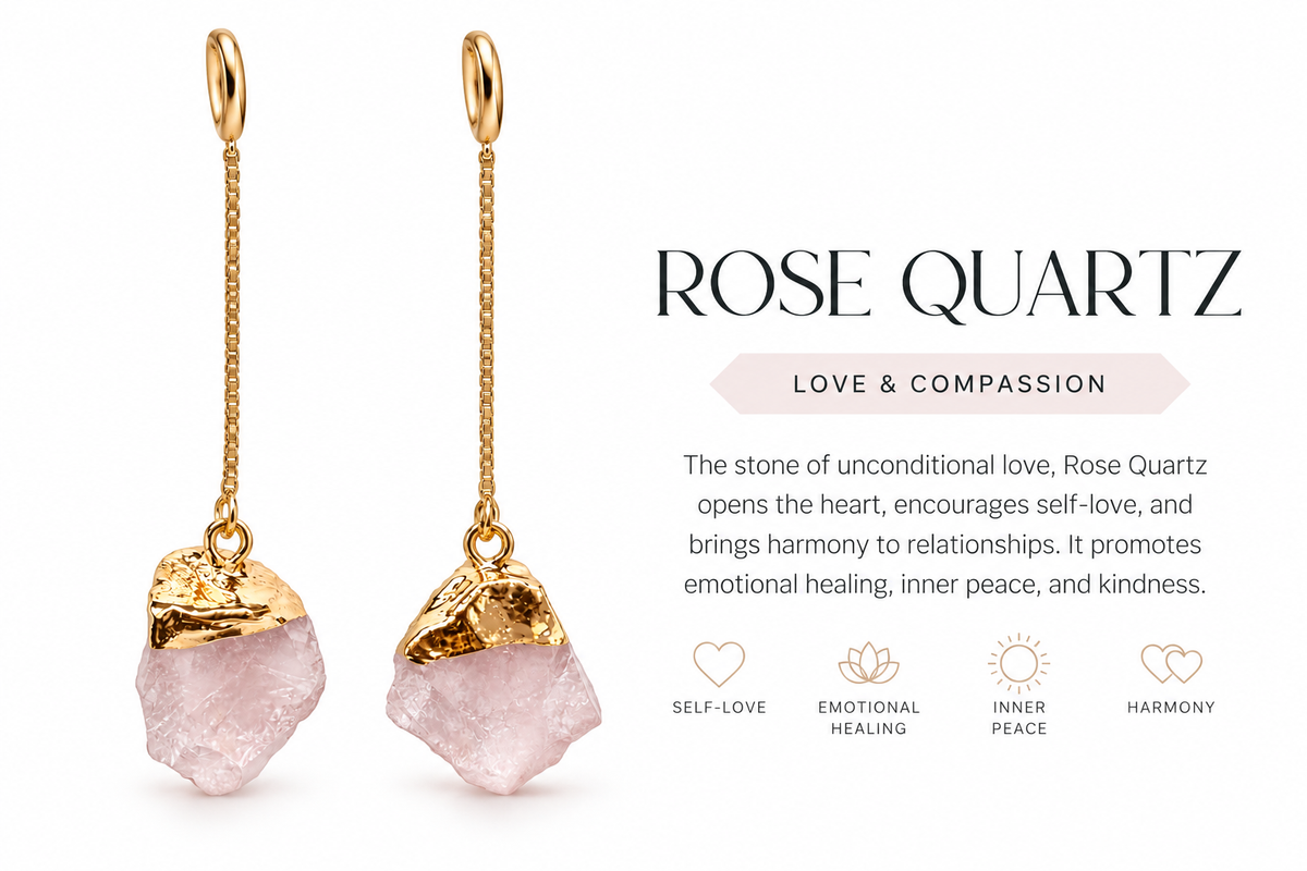 New Rose Quartz - Threaded Earrings - Gold Plated