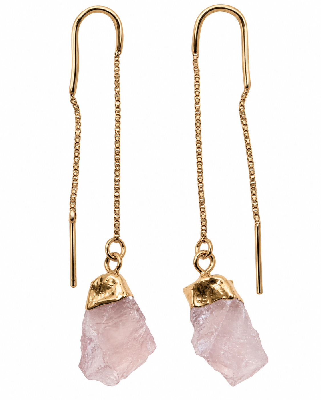 New Rose Quartz - Threaded Earrings - Gold Plated