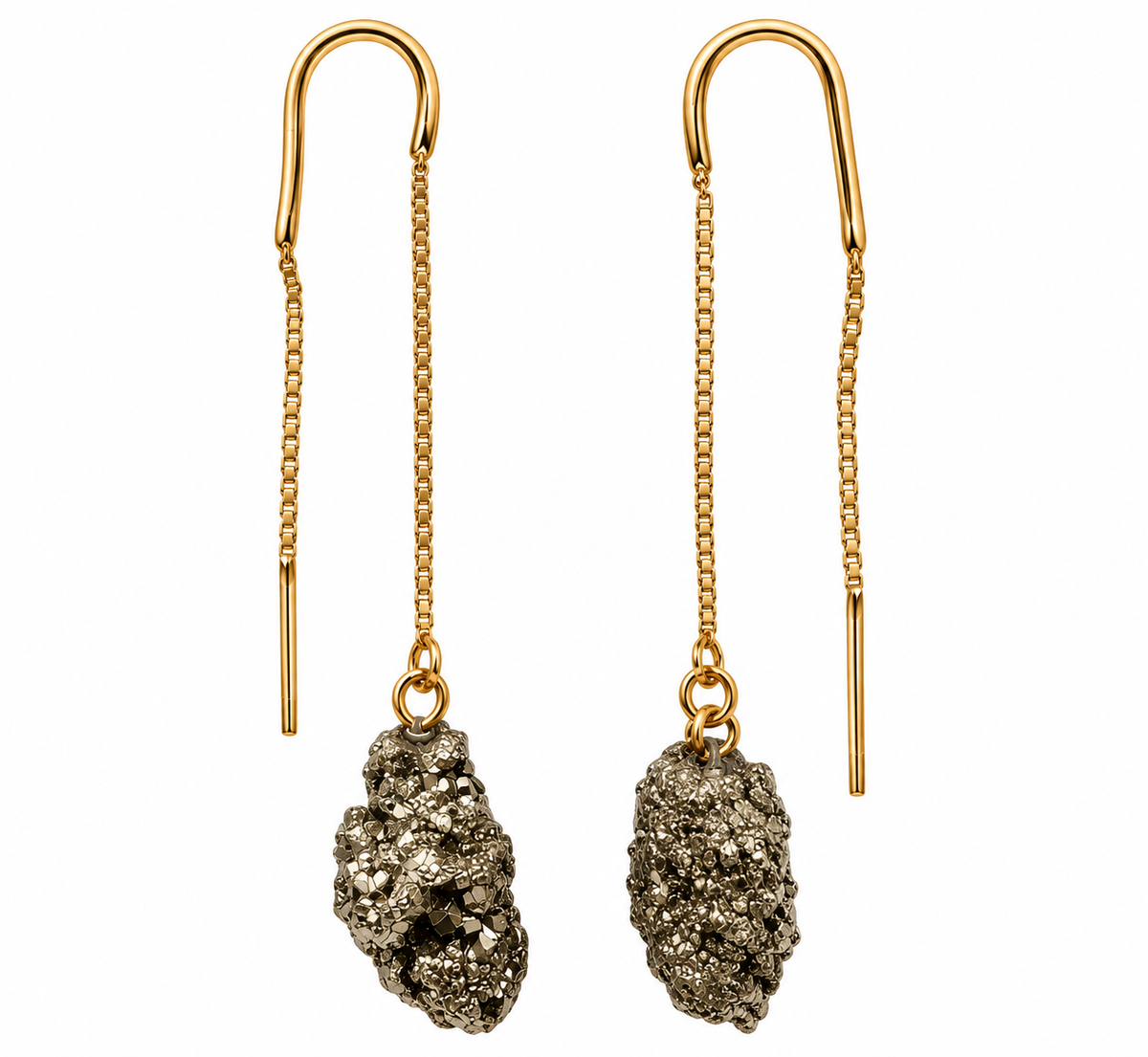 Pyrite - Threaded Earrings - Gold Plated