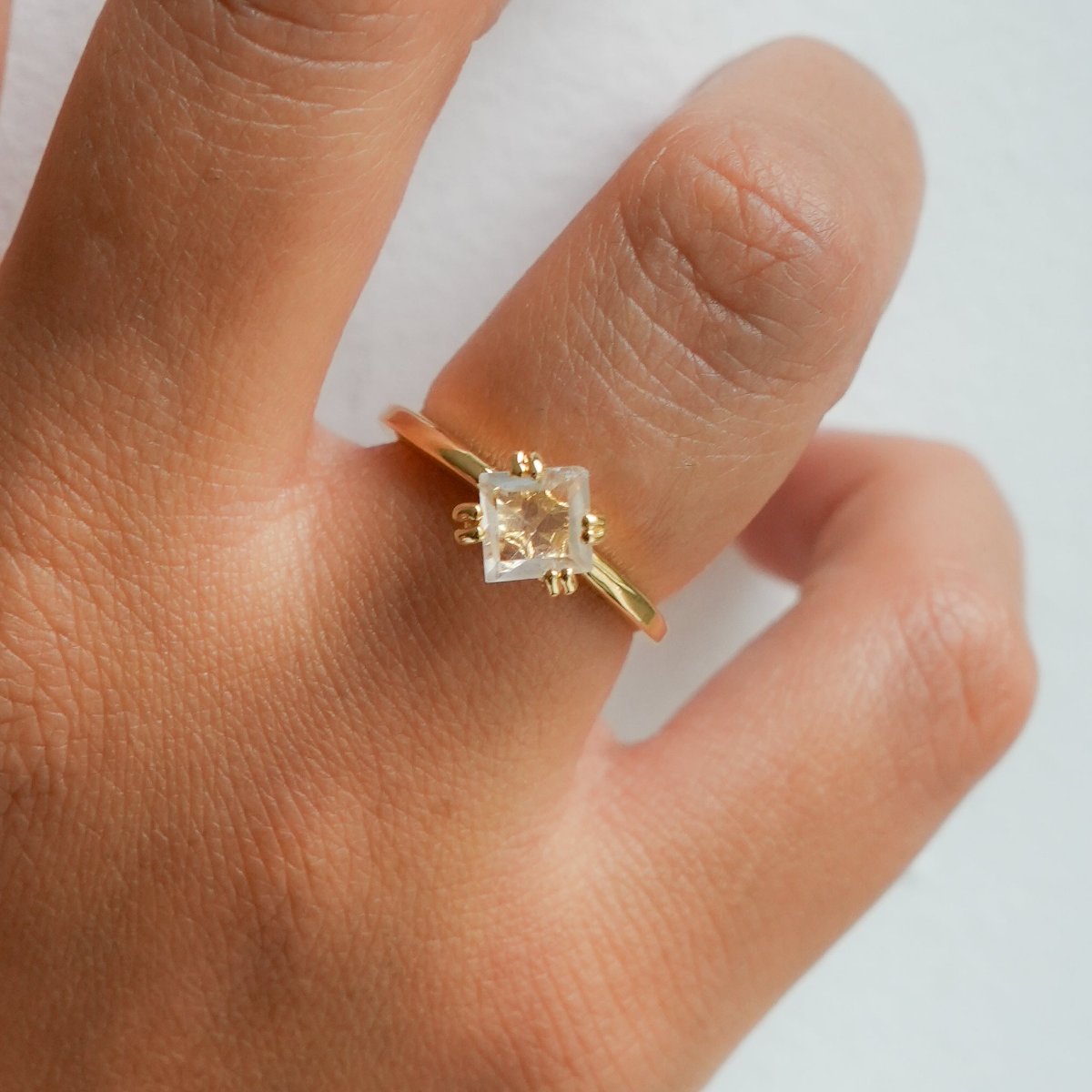 Clear Quartz - Rhombus Ring  - Gold Plated