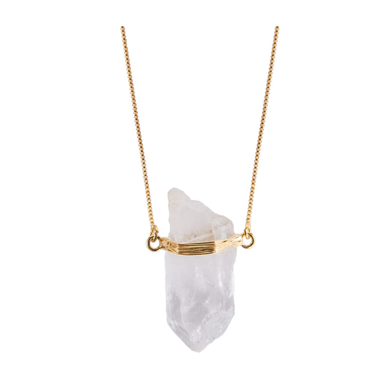 Clear Quartz Wrapped Necklace - 18k Gold Plated