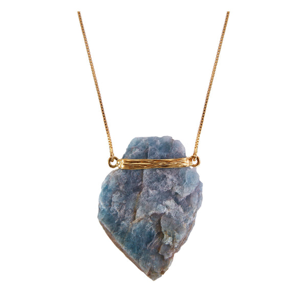 Aquamarine - Wrapped Necklace Raw - Gold Plated - L