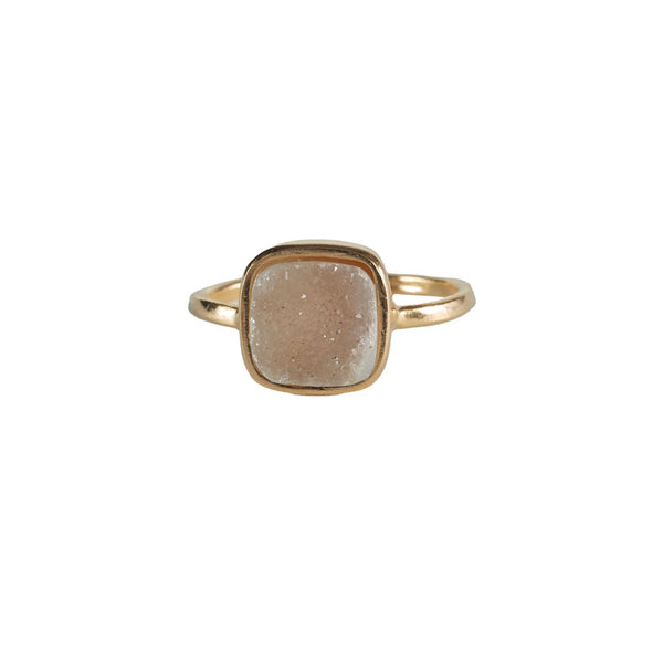 Raw Geode -  Clear Quartz Ring - Gold Plated - S