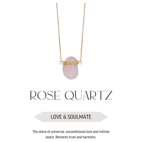 Rose Quartz - Wrapped Raw Necklace - Gold Plated - S