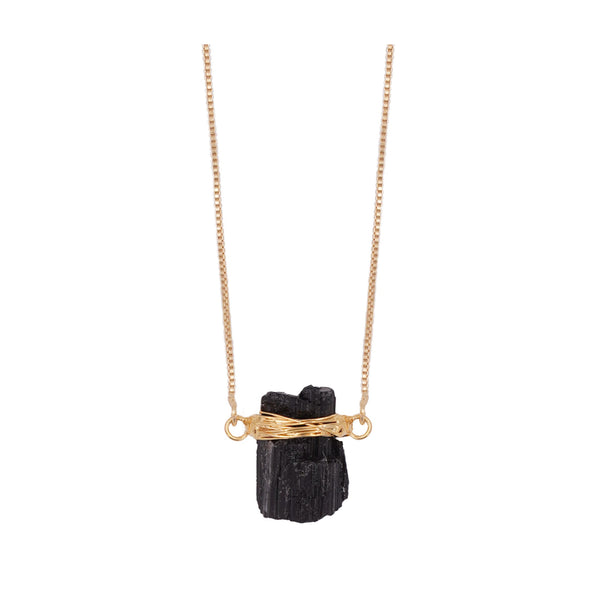 Necklace mini Raw Black Tourmaline - 18k Gold Plated