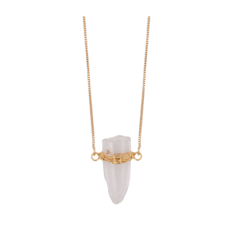 Necklace Wrapped Raw mini Clear Quartz - 18k Gold Plated