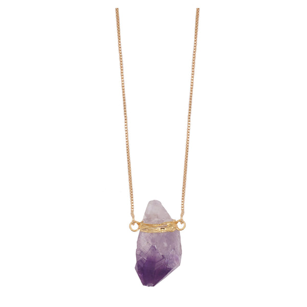 Necklace Wrapped Raw mini Amethyst 18k Gold Plated