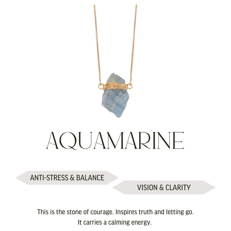 Aquamarine - Wrapped Necklace Raw - Gold Plated - S
